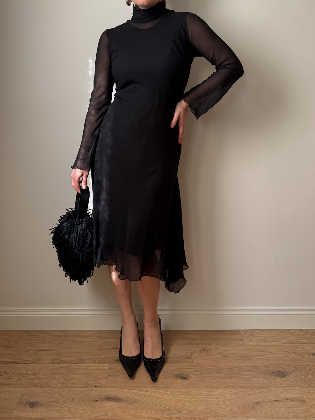 Pure silk black dress