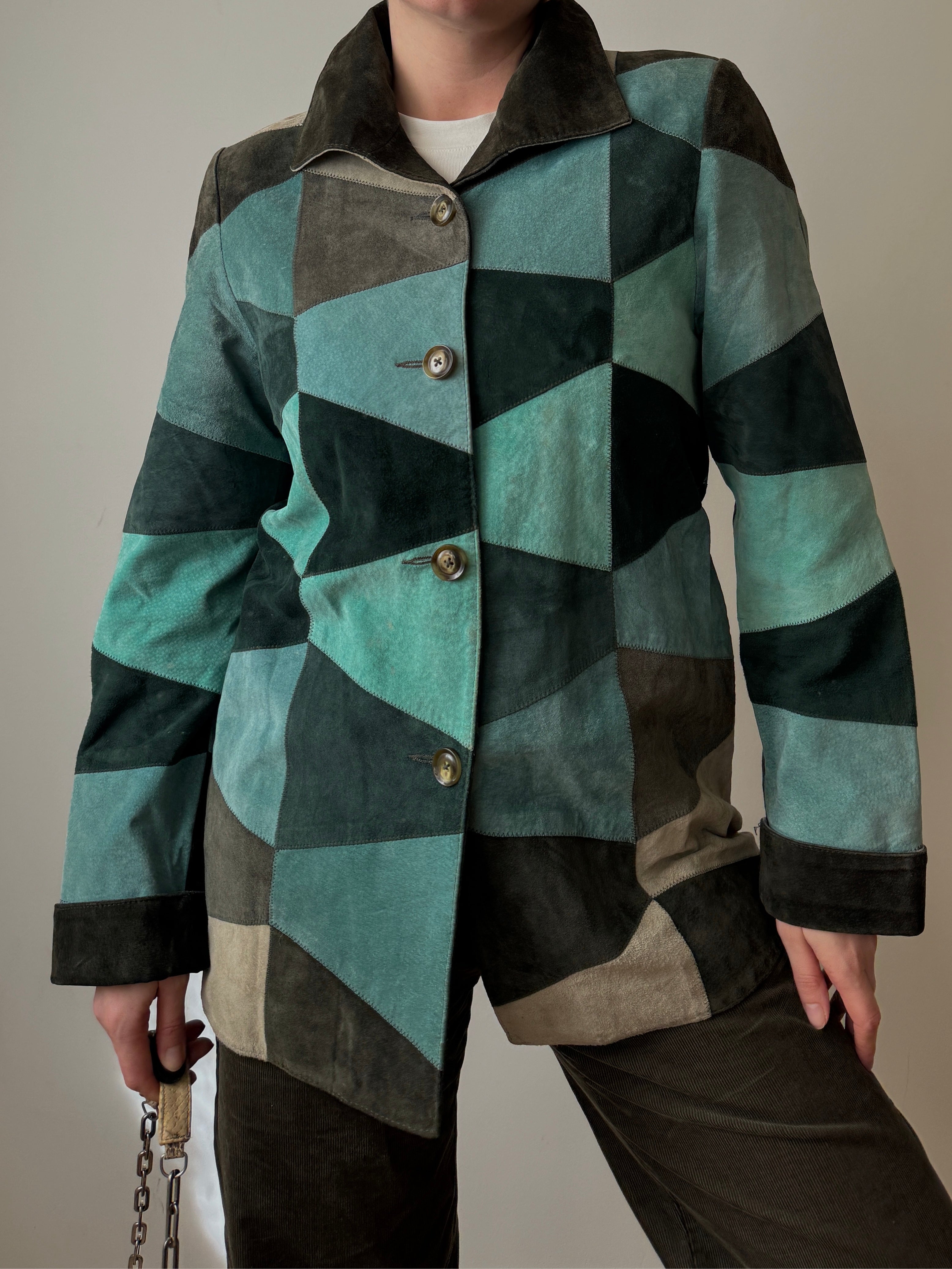 Real suede patchwork jacket