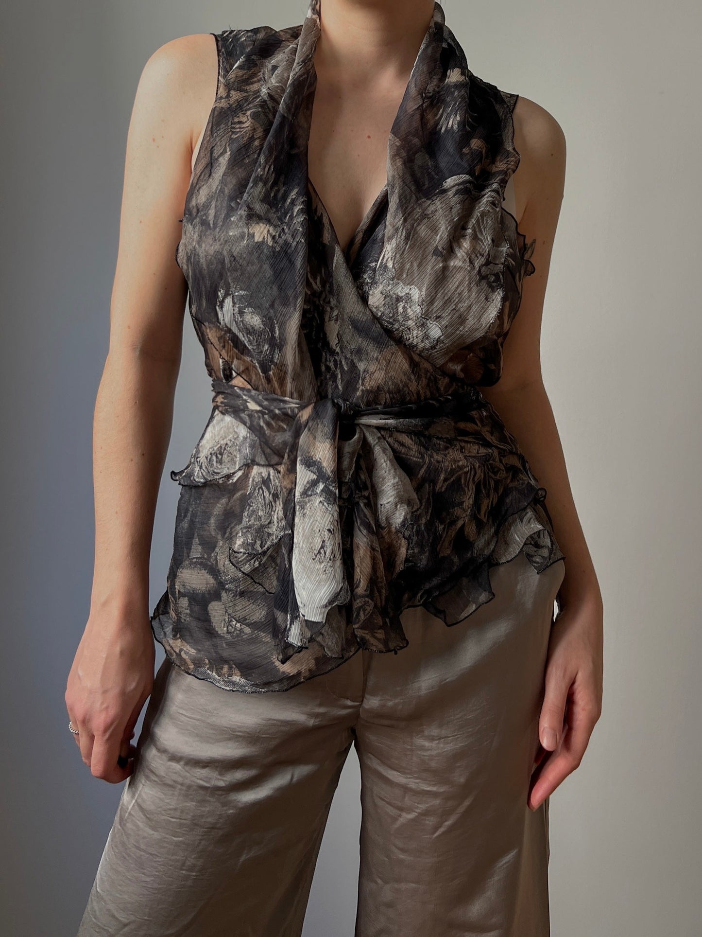 Pure silk printed top