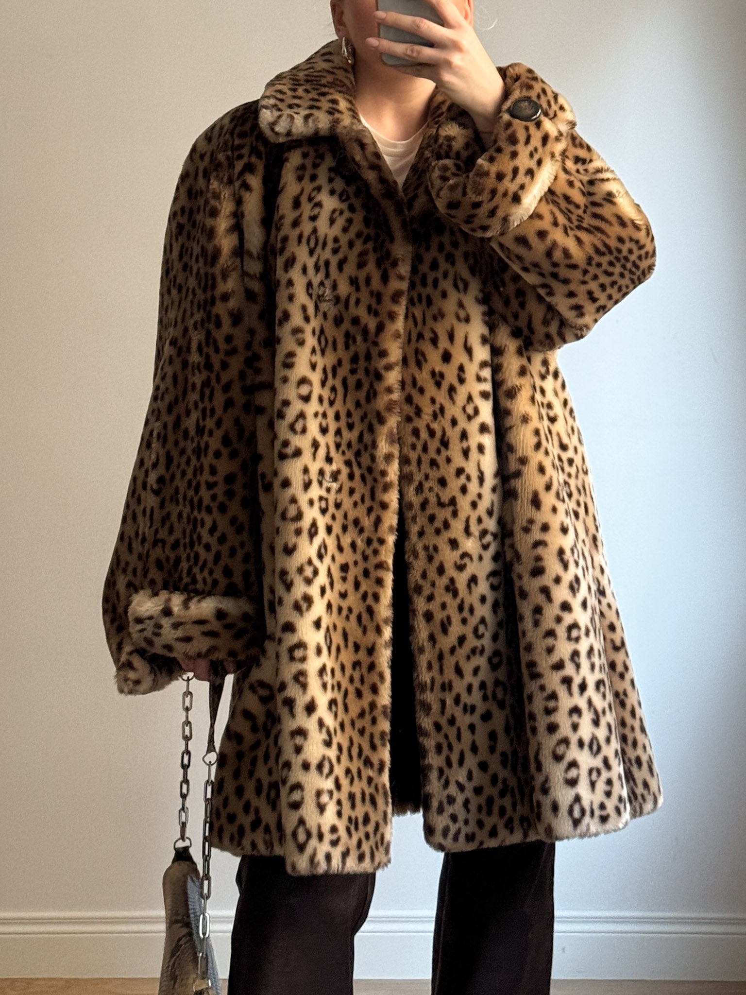 Faux fur leopard coat