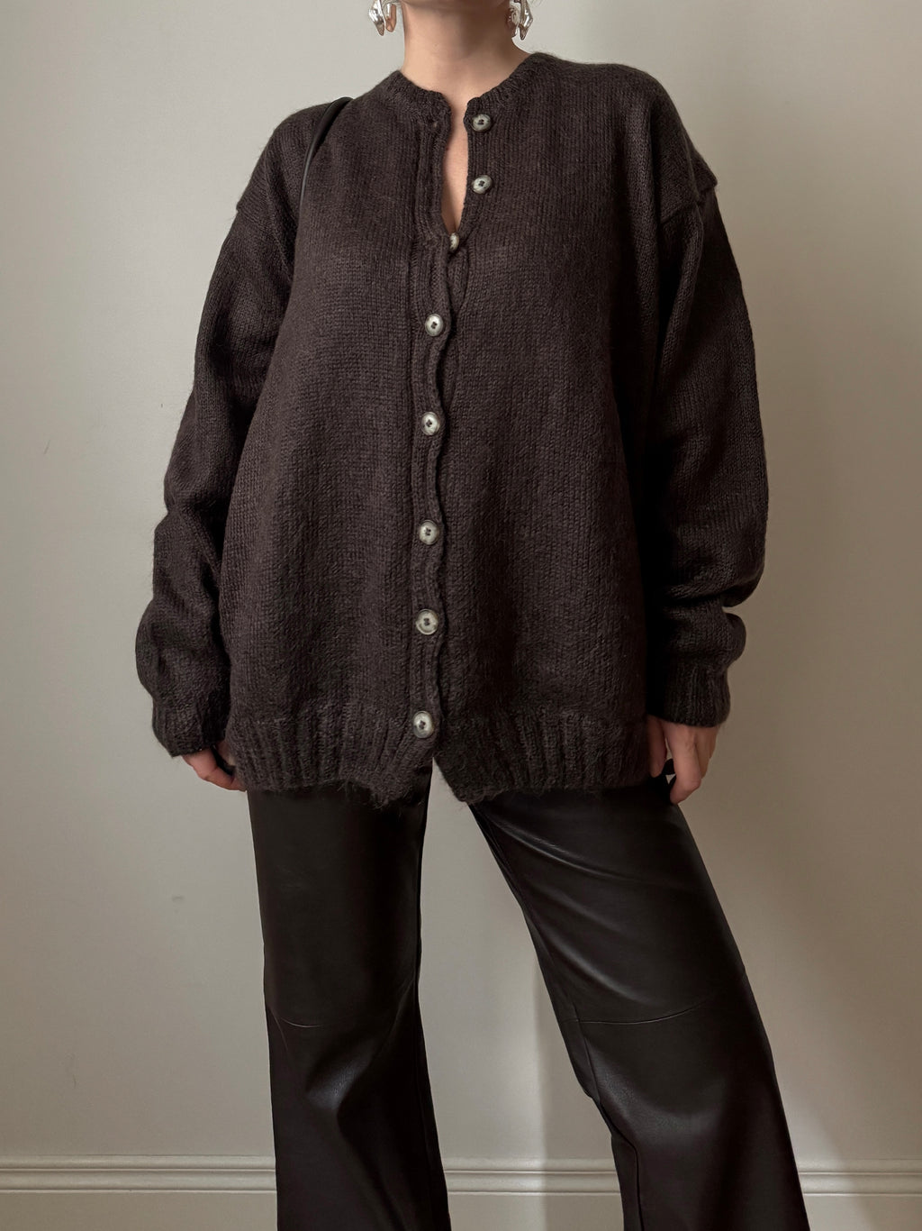 Pure wool embroidered brown cardigan