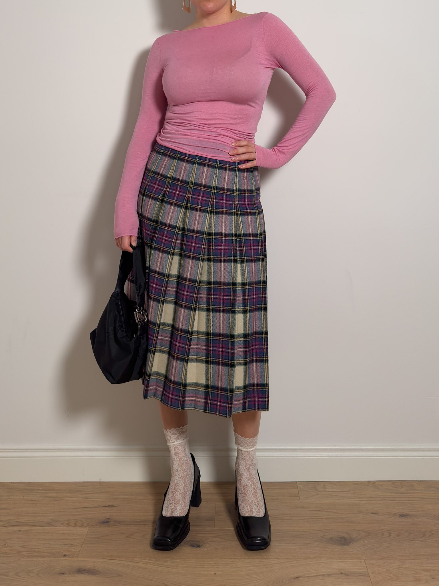 Pure wool pleated tartan skirt