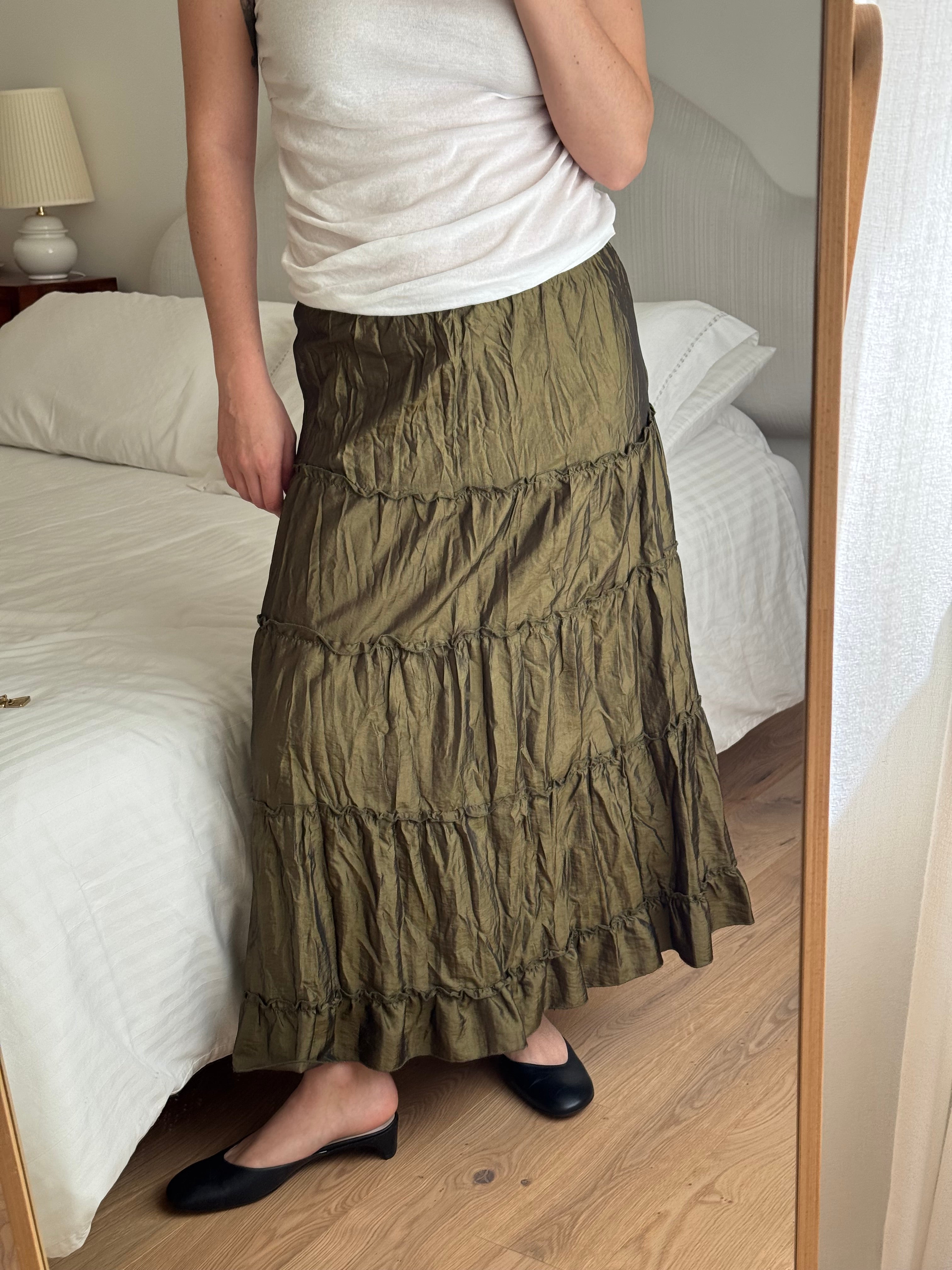 Flounced olive green skirt