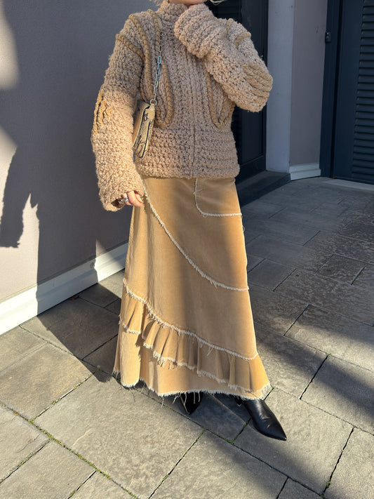 Velvet camel long skirt