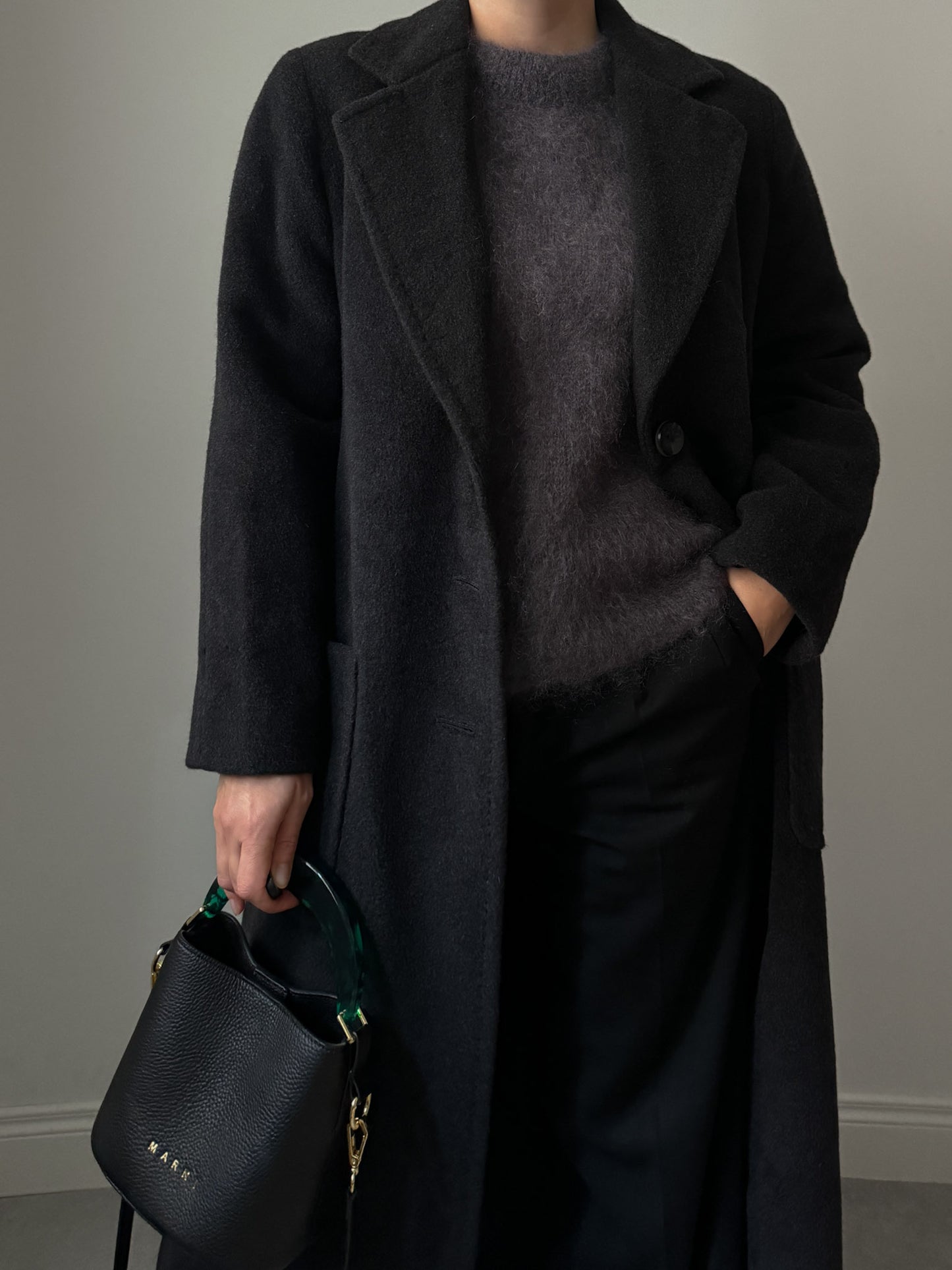 Pure wool anthracite long coat