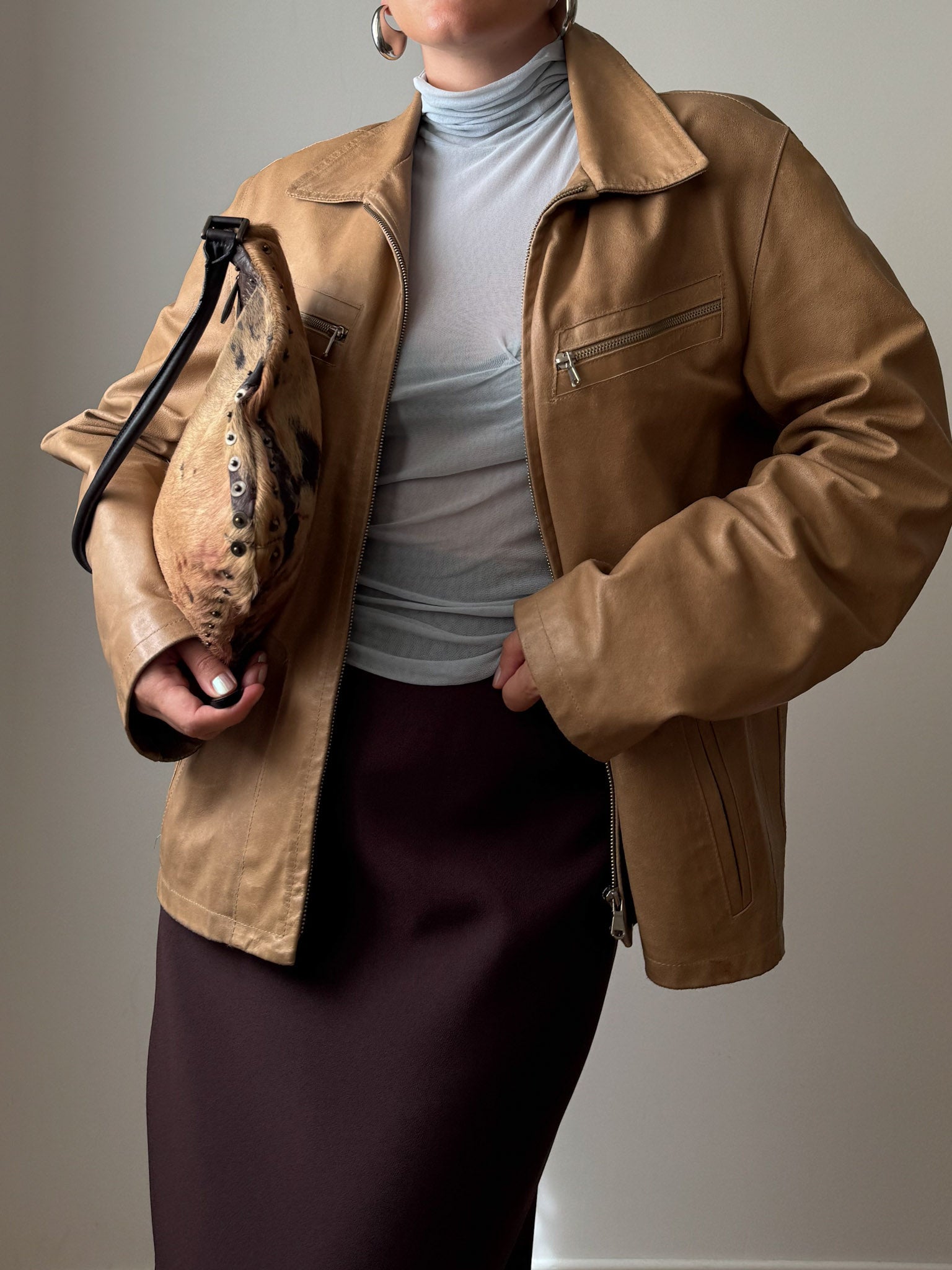 Real leather beige jacket
