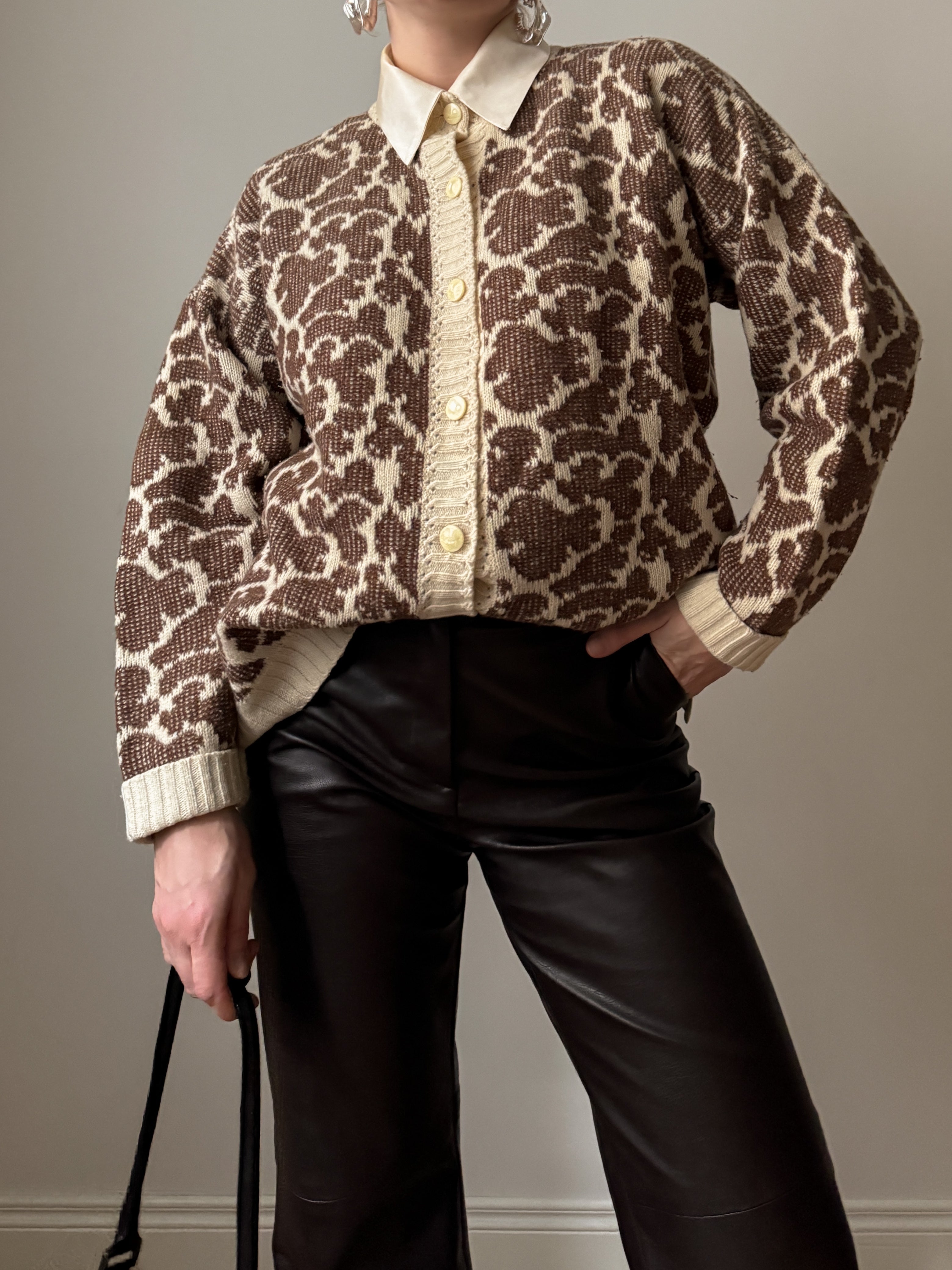 Wool blend animalier cardigan