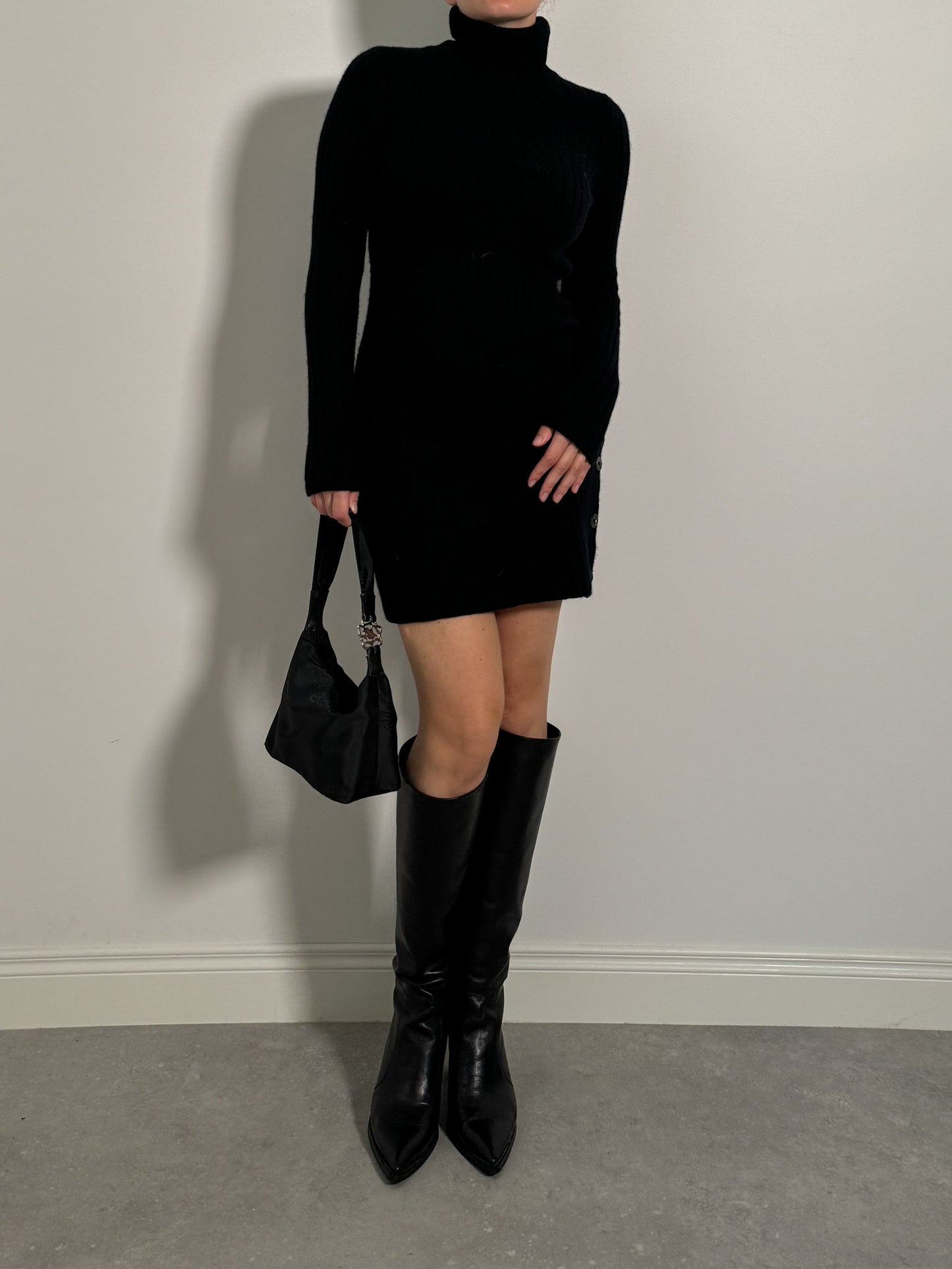 Pure wool black turtleneck dress