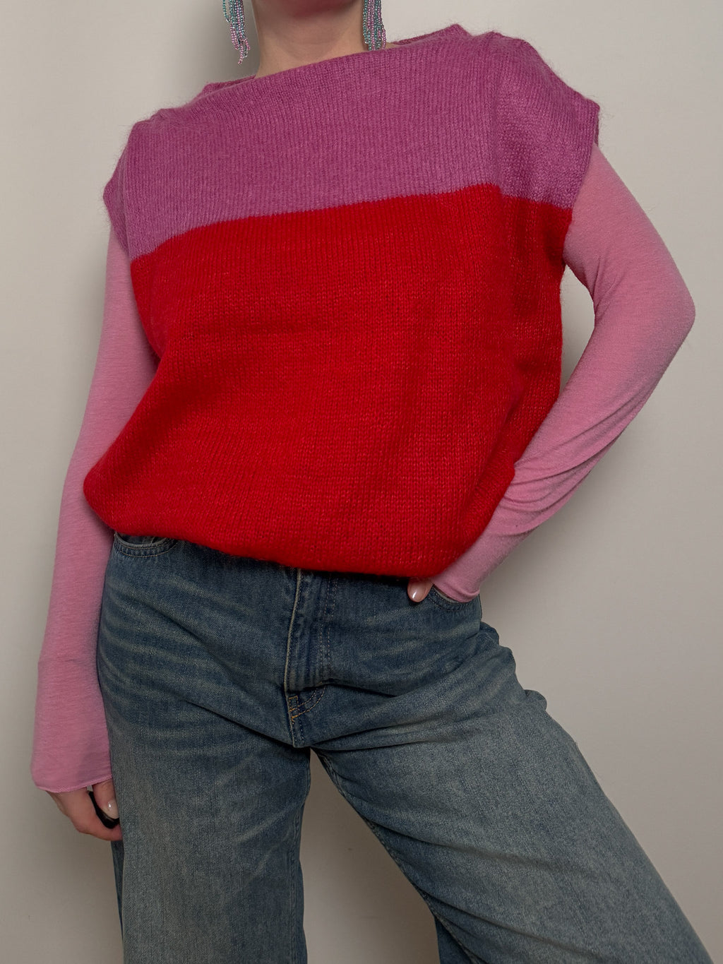 Mohair and wool pink and red top