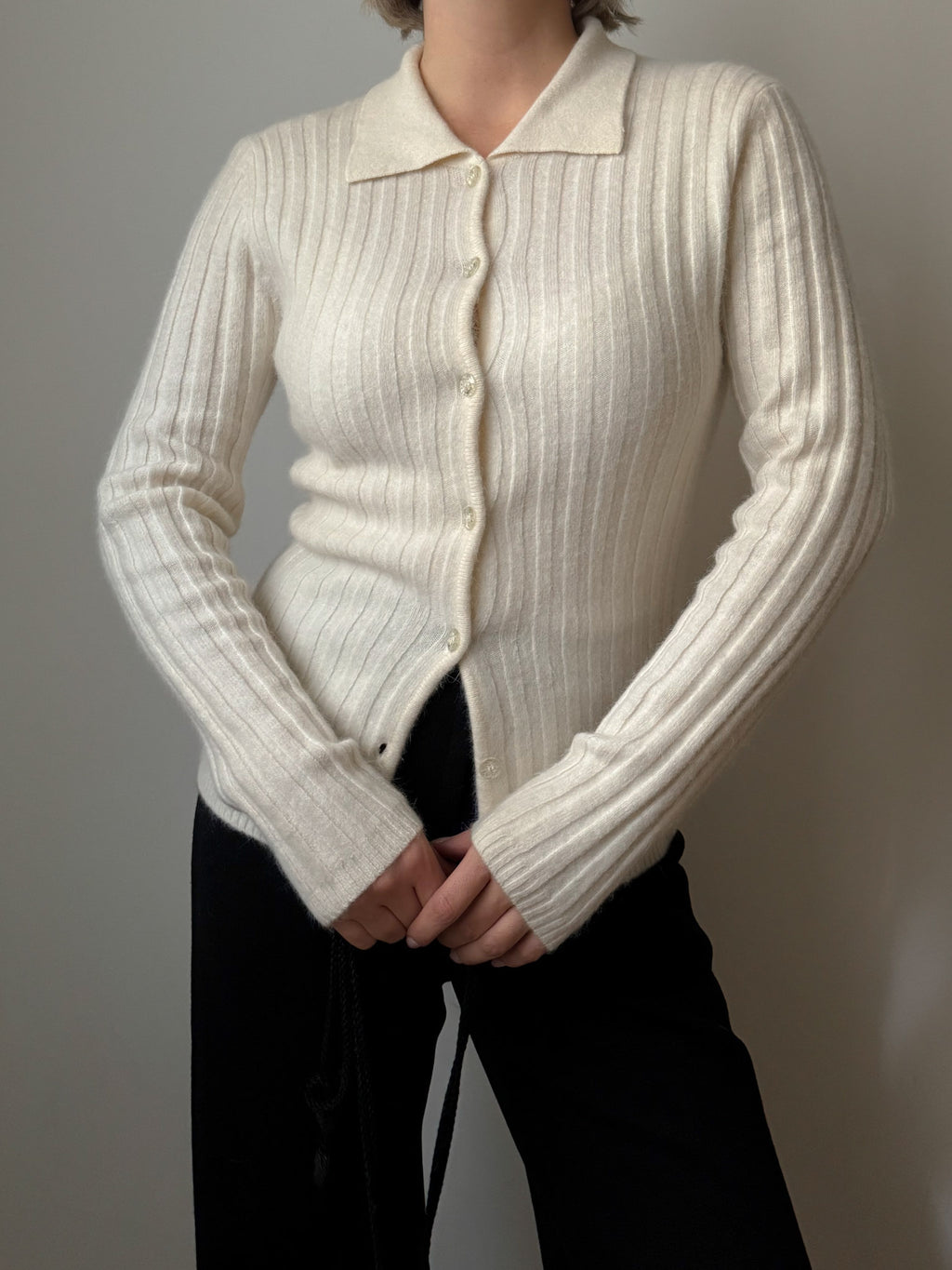 Angora and wool ivory cardigan