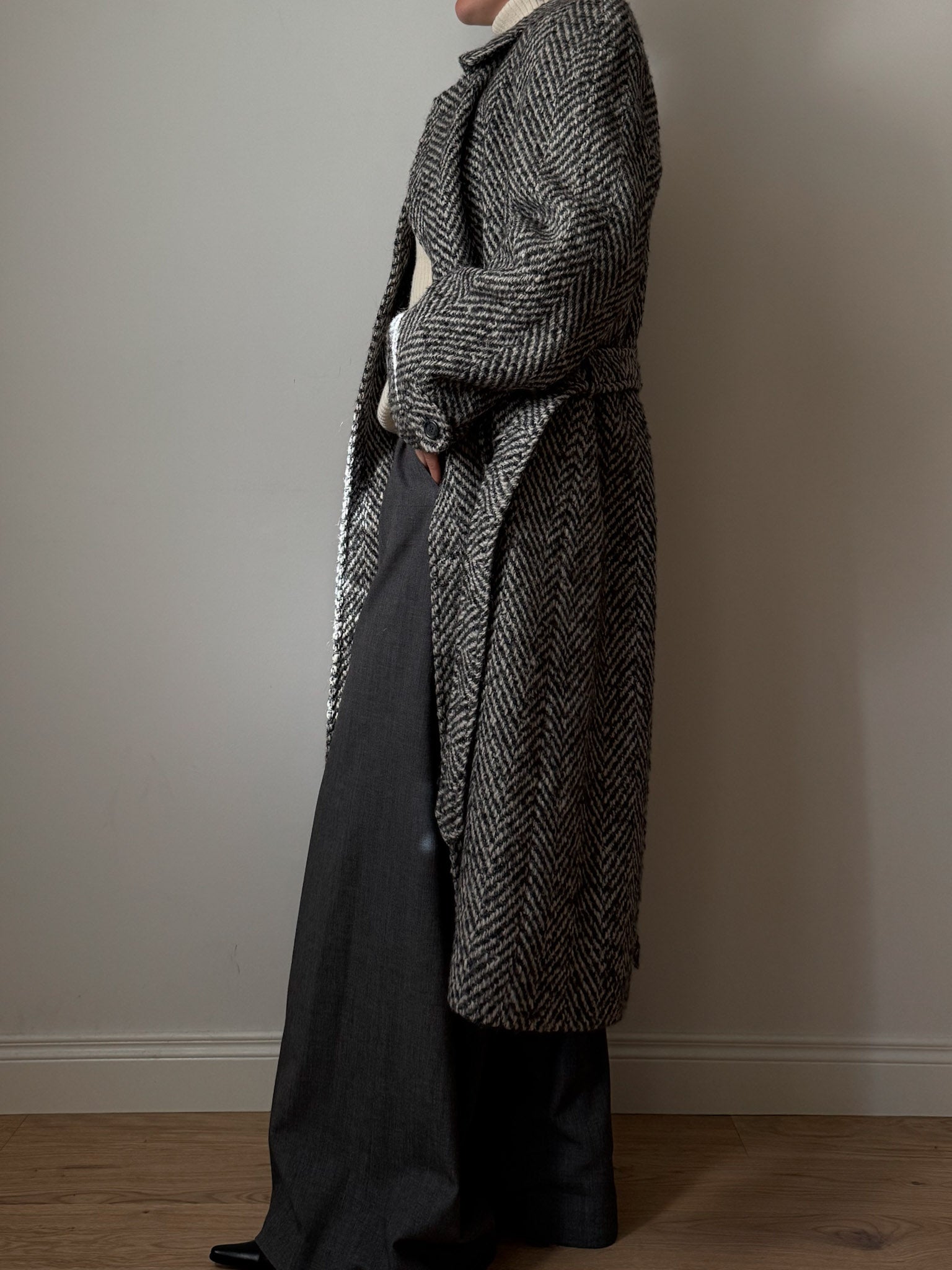 Pure wool herringobone coat
