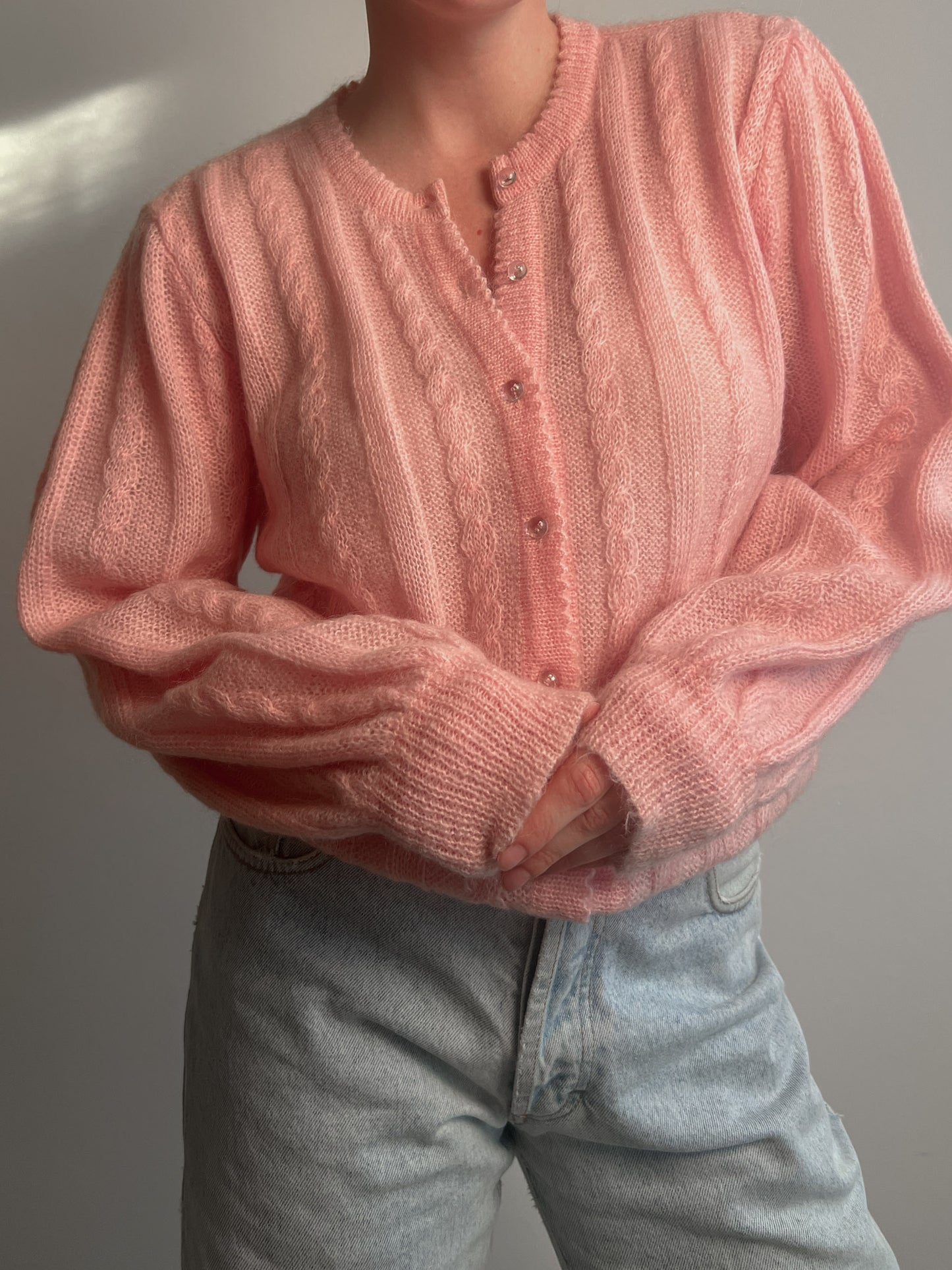 Mohair and wool pink cardigan