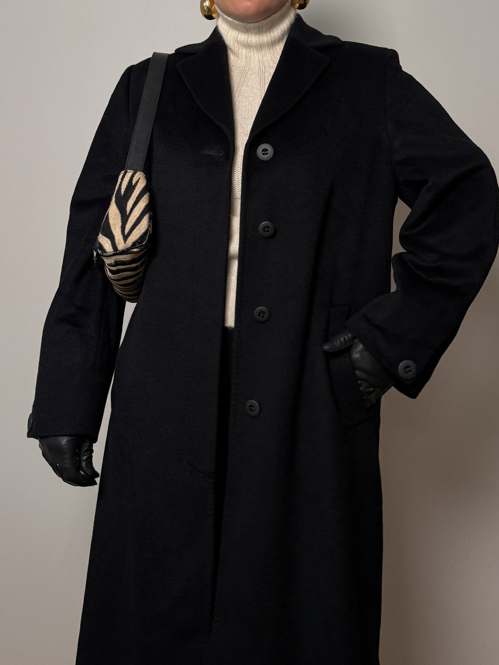 Pure camel hair black long coat