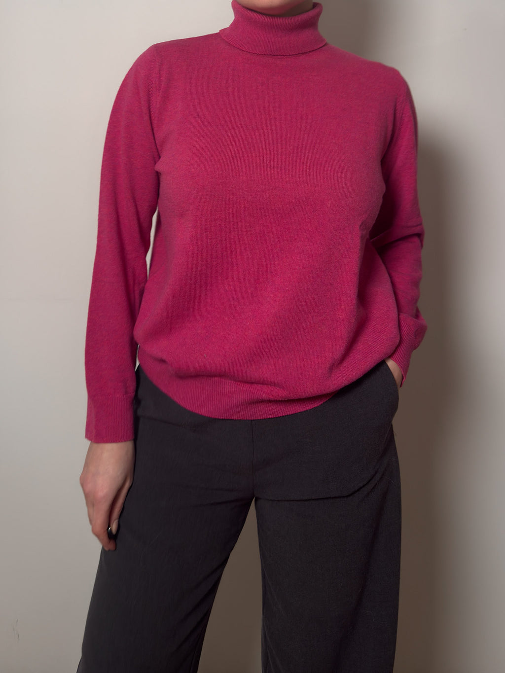 Pure new wool cyclamen turtleneck pull