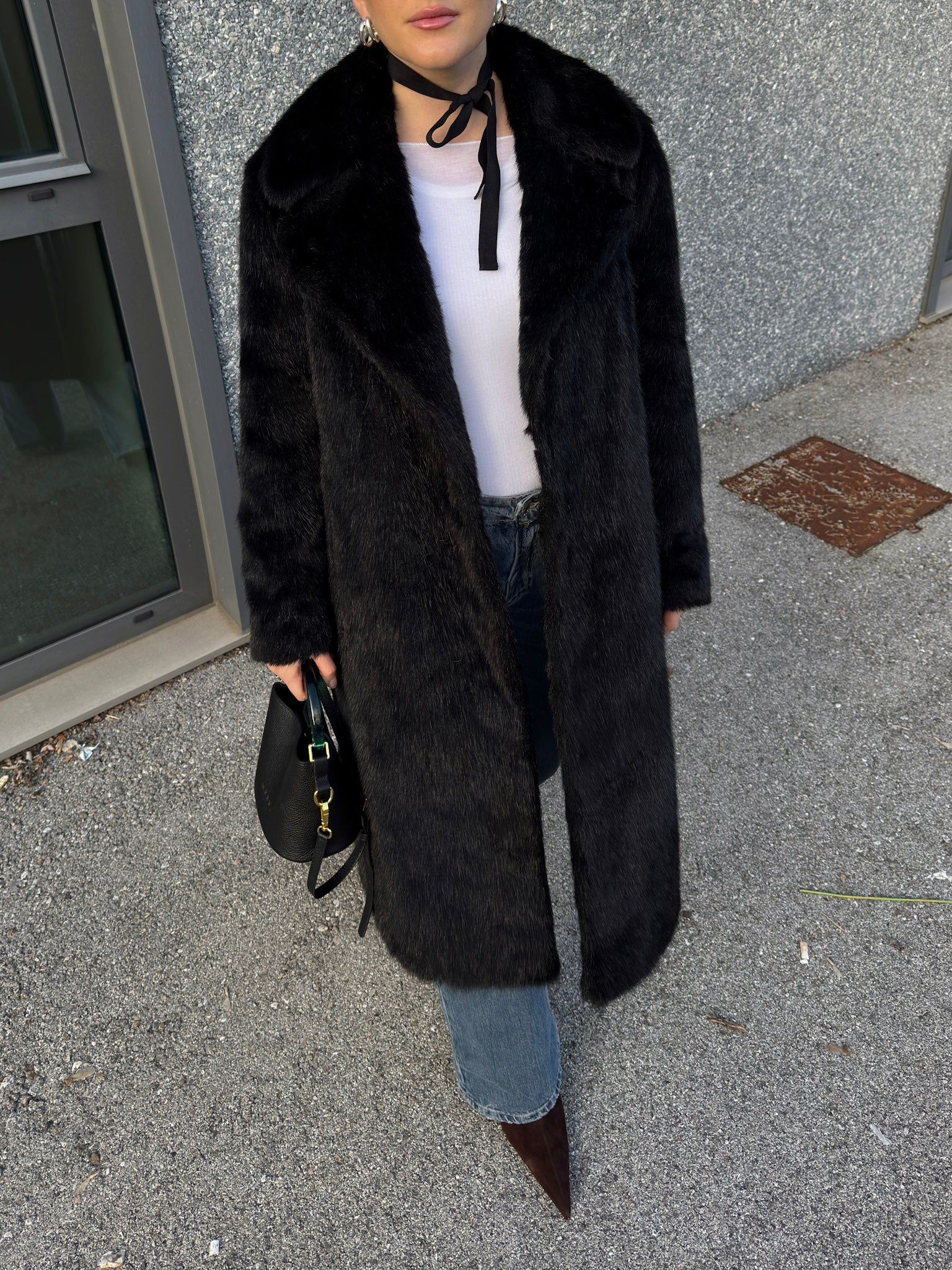 Fur black coat