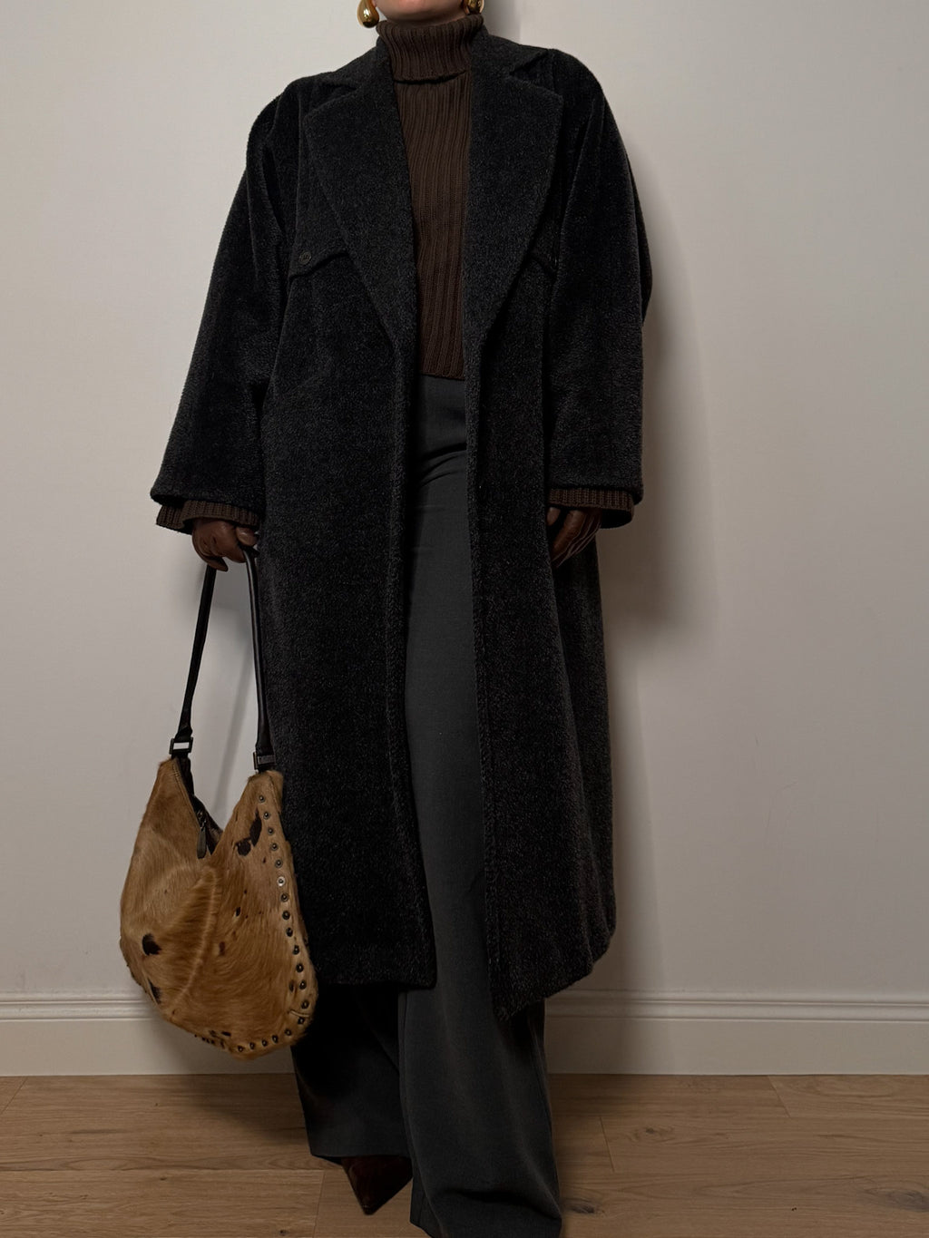 Sportmax lama and wool anthracite coat