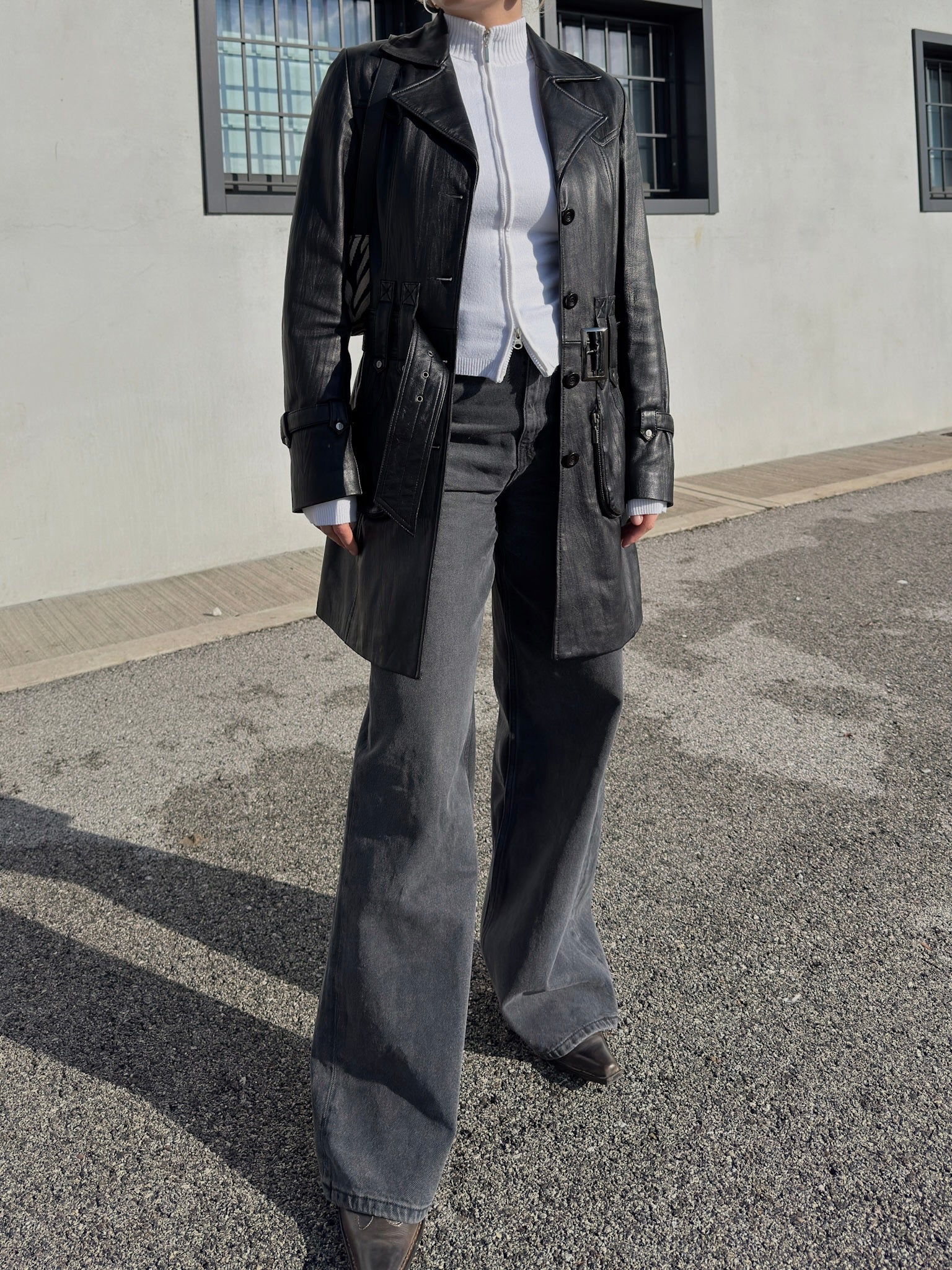 Genuin leather black trench