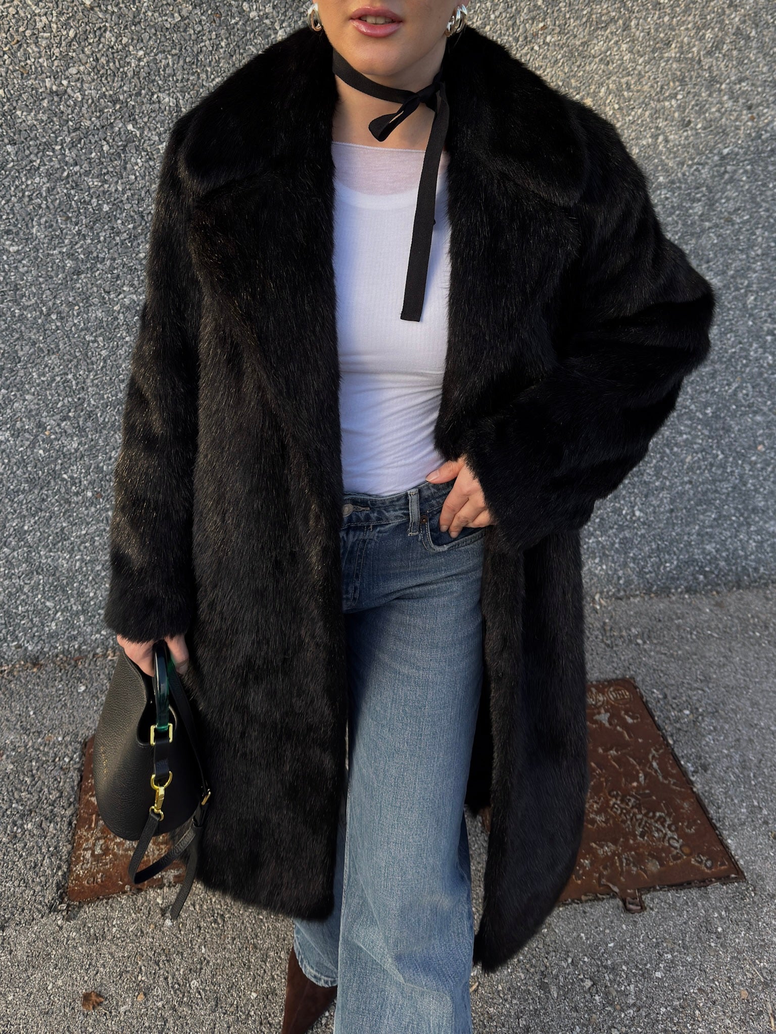 Fur black coat