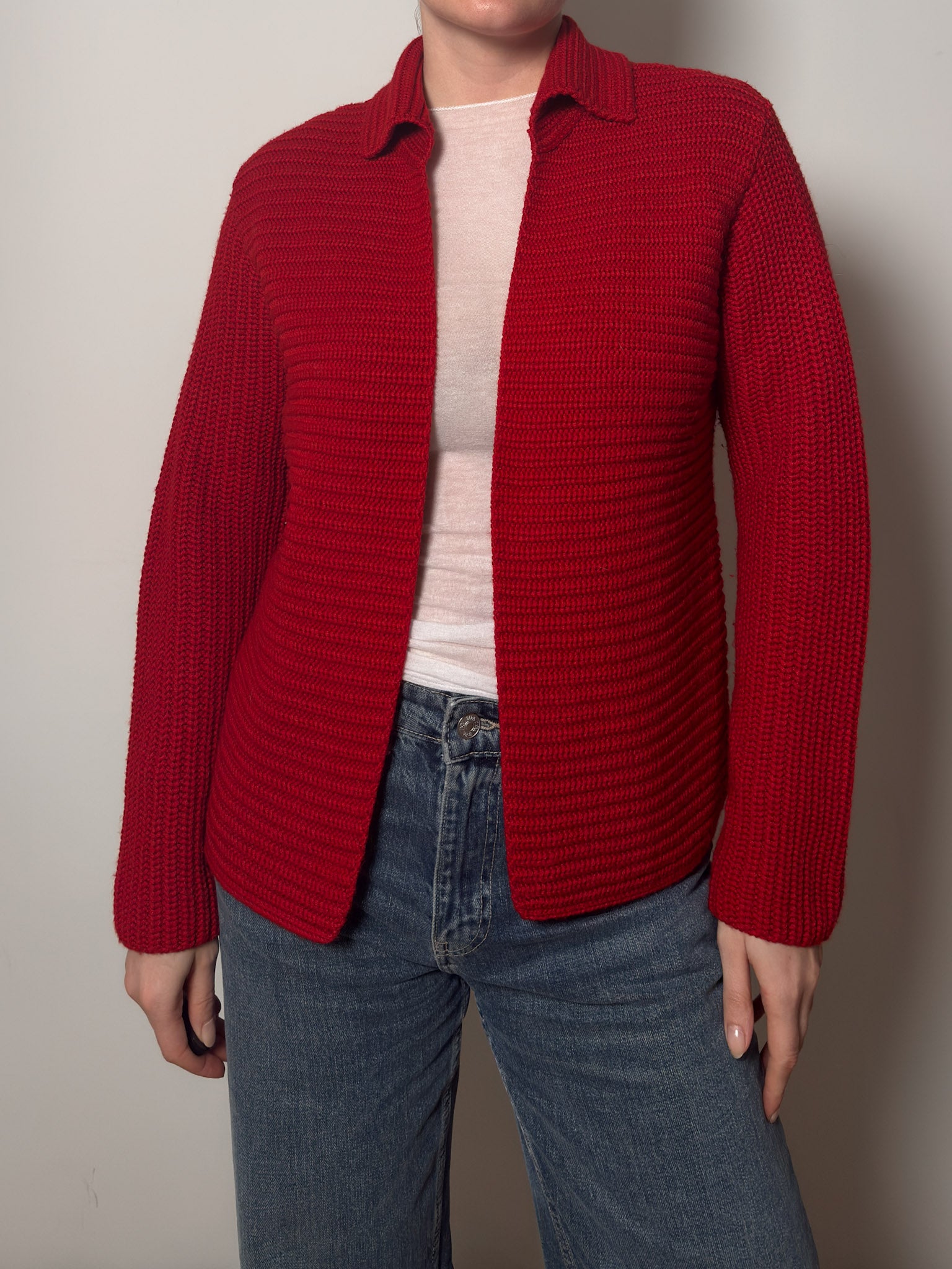 Wool blend red cardigan