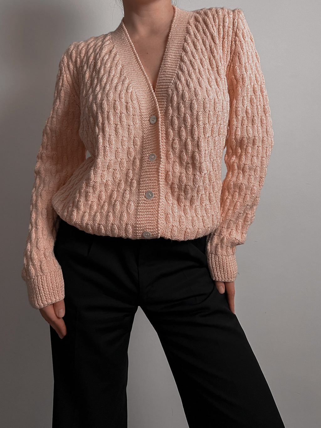 Pure wool embroidered pink cardigan