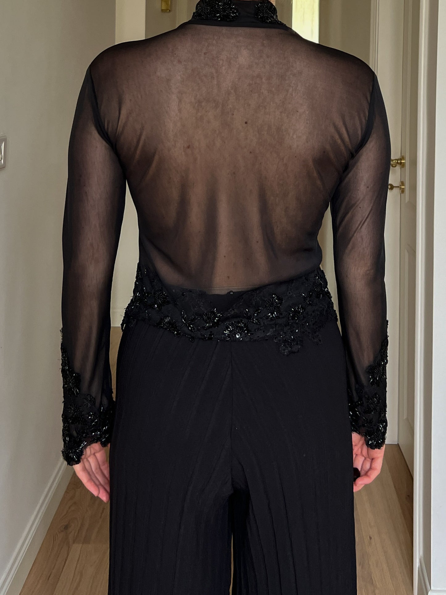 Beads sheer black blouse