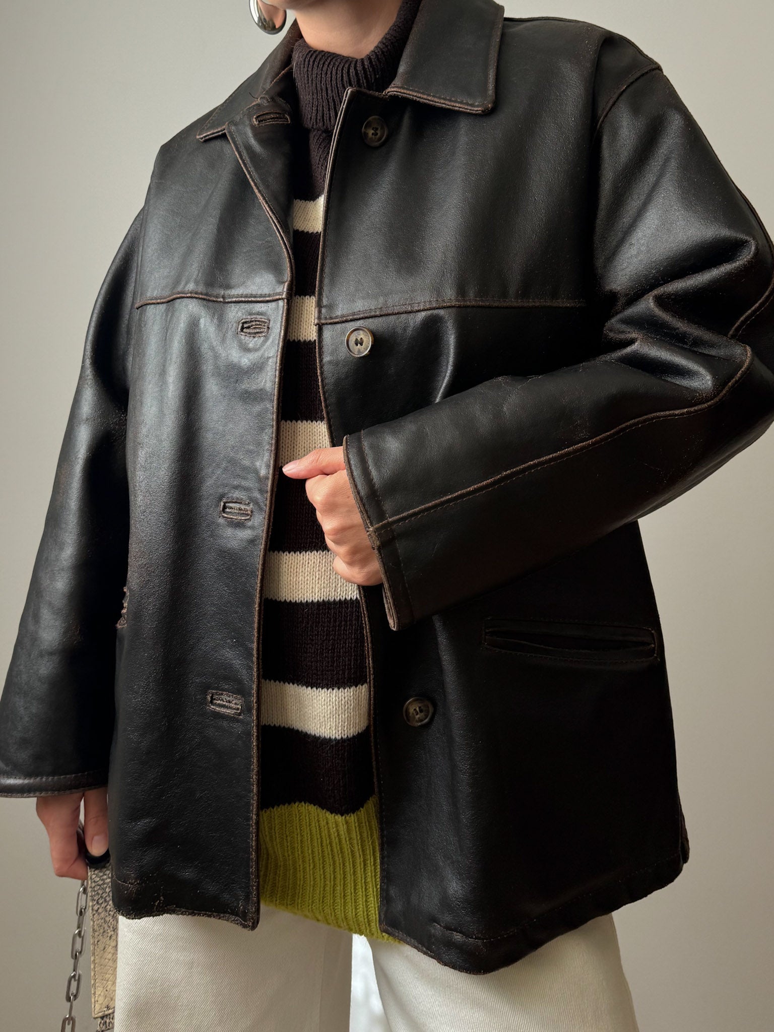 Real leather distressed jacket