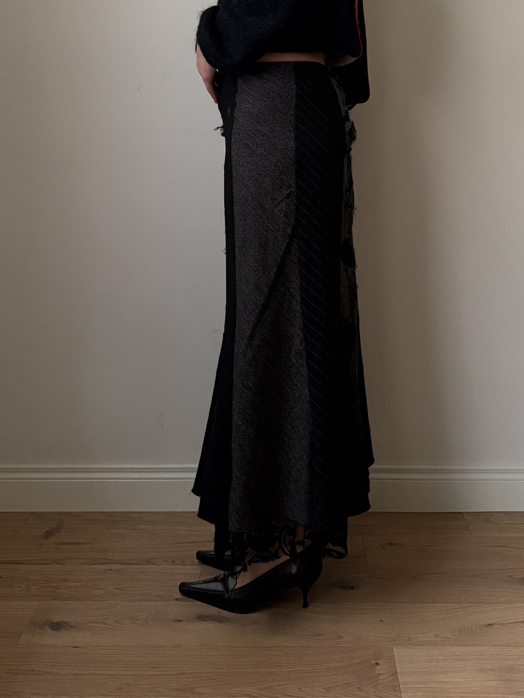 Patchwork black long skirt