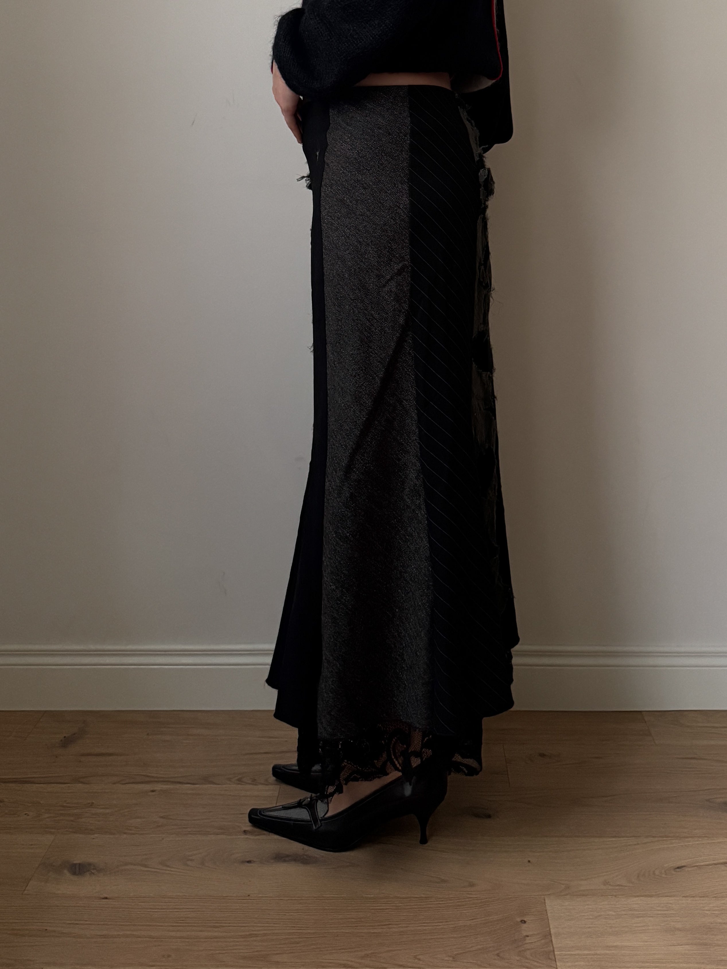 Patchwork black long skirt
