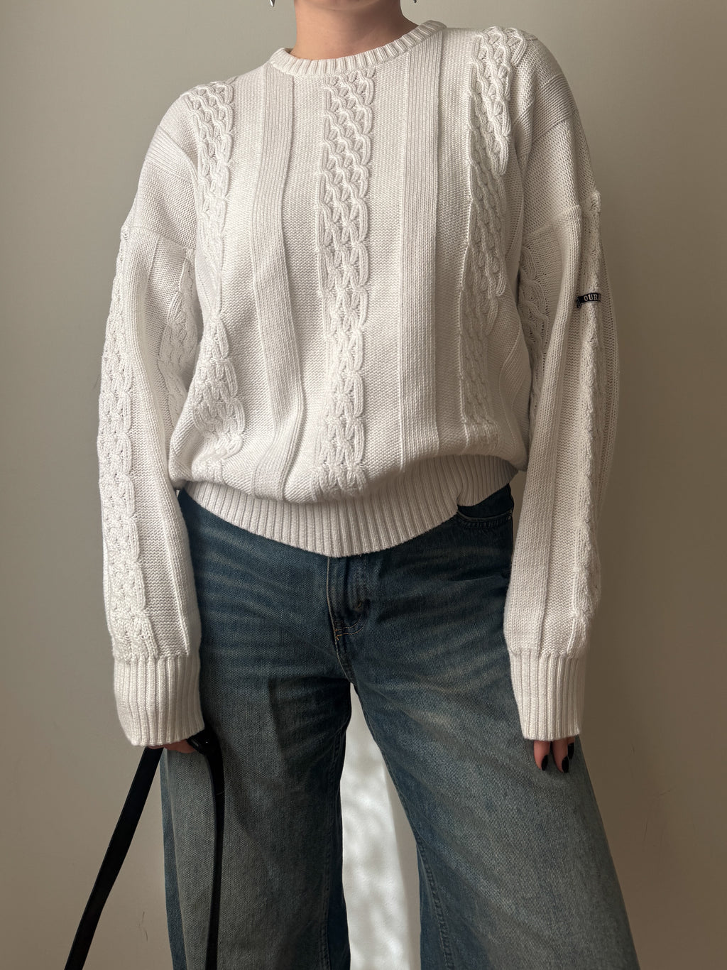Maglione vintage in puro cotone lavorazione a treccia