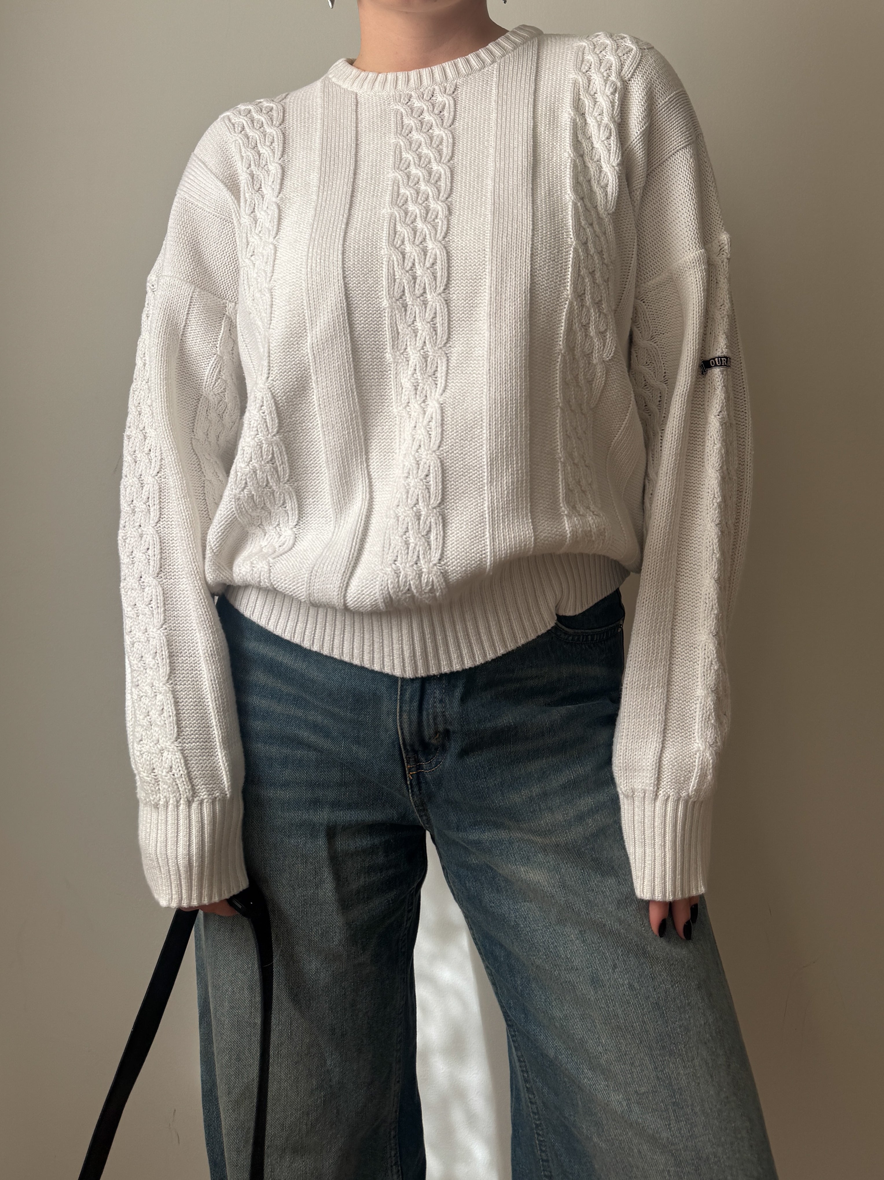 Maglione vintage in puro cotone lavorazione a treccia