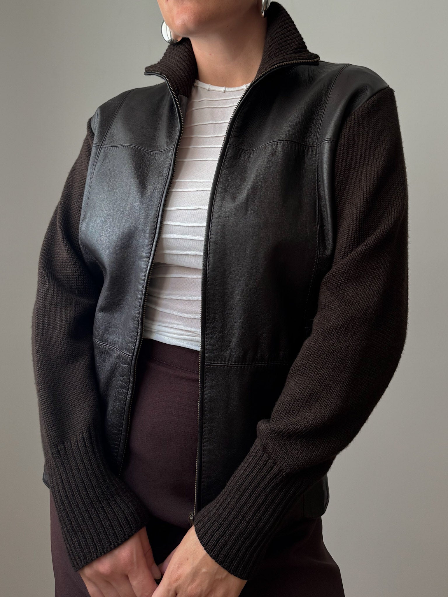 Leather and wool cafè jacket