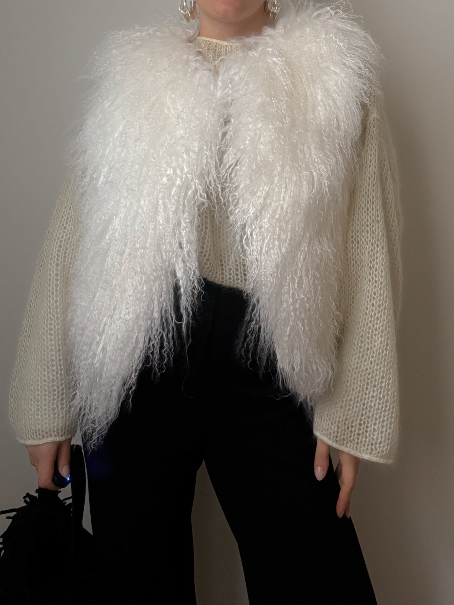 Real mongolian white vest