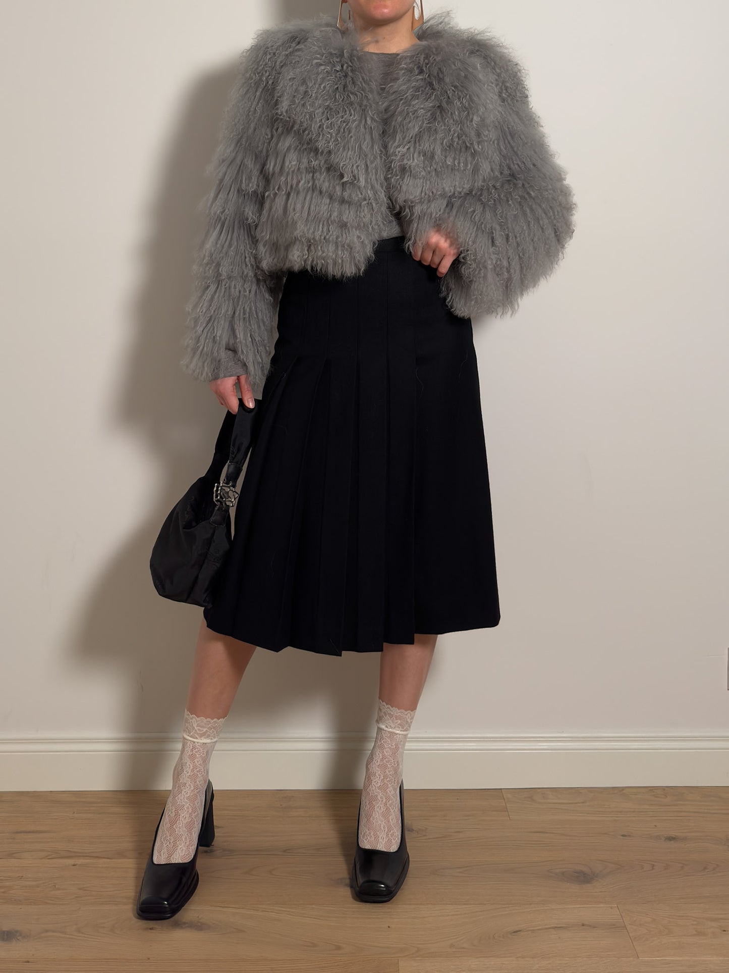 Pure virgin wool black pleated skirt