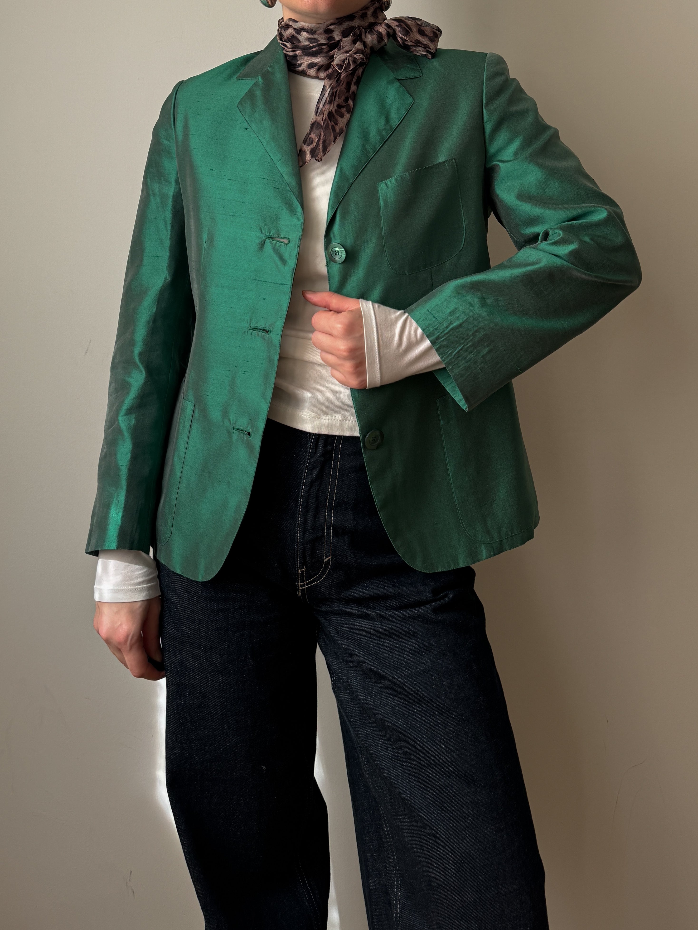 Shantung silk green blazer