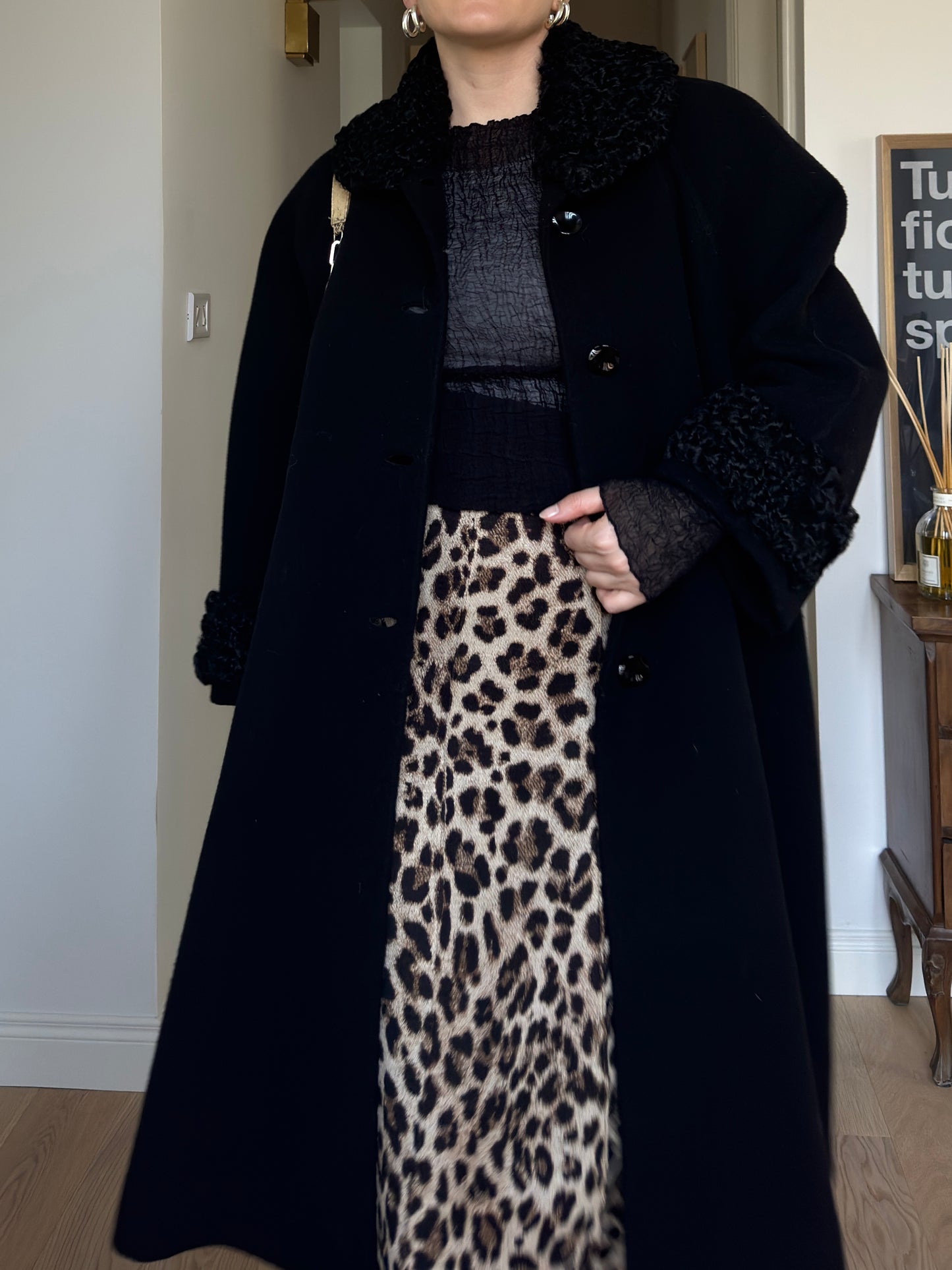 Pure wool and fur black coat