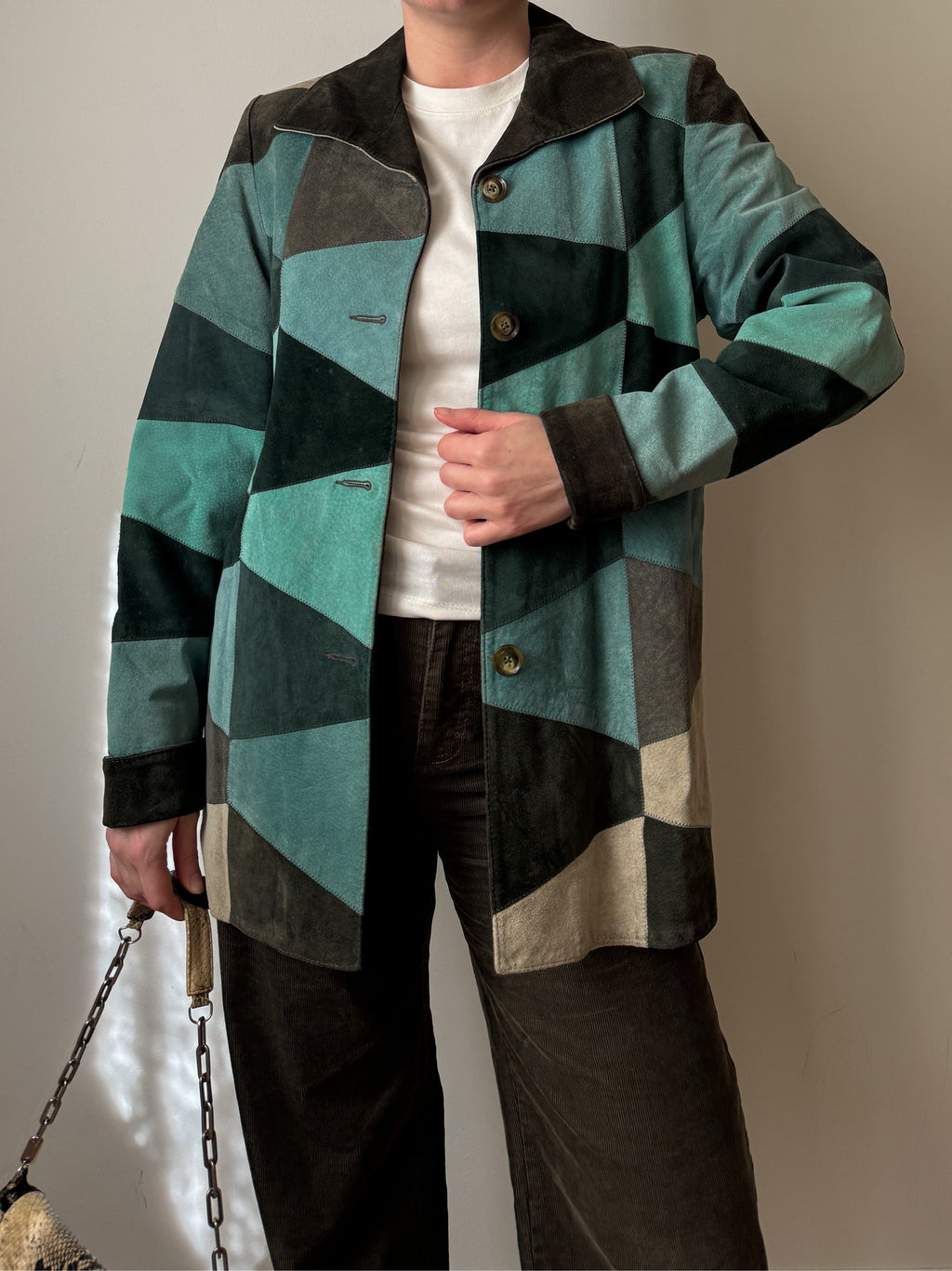 Real suede patchwork jacket