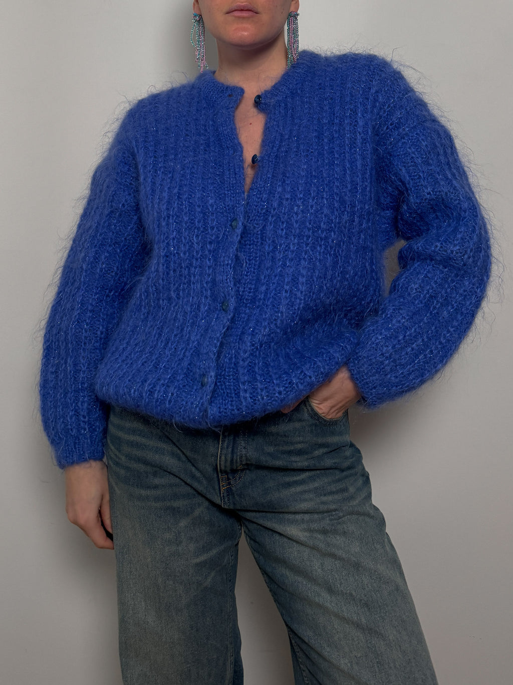 Mohair and wool blue cardigan