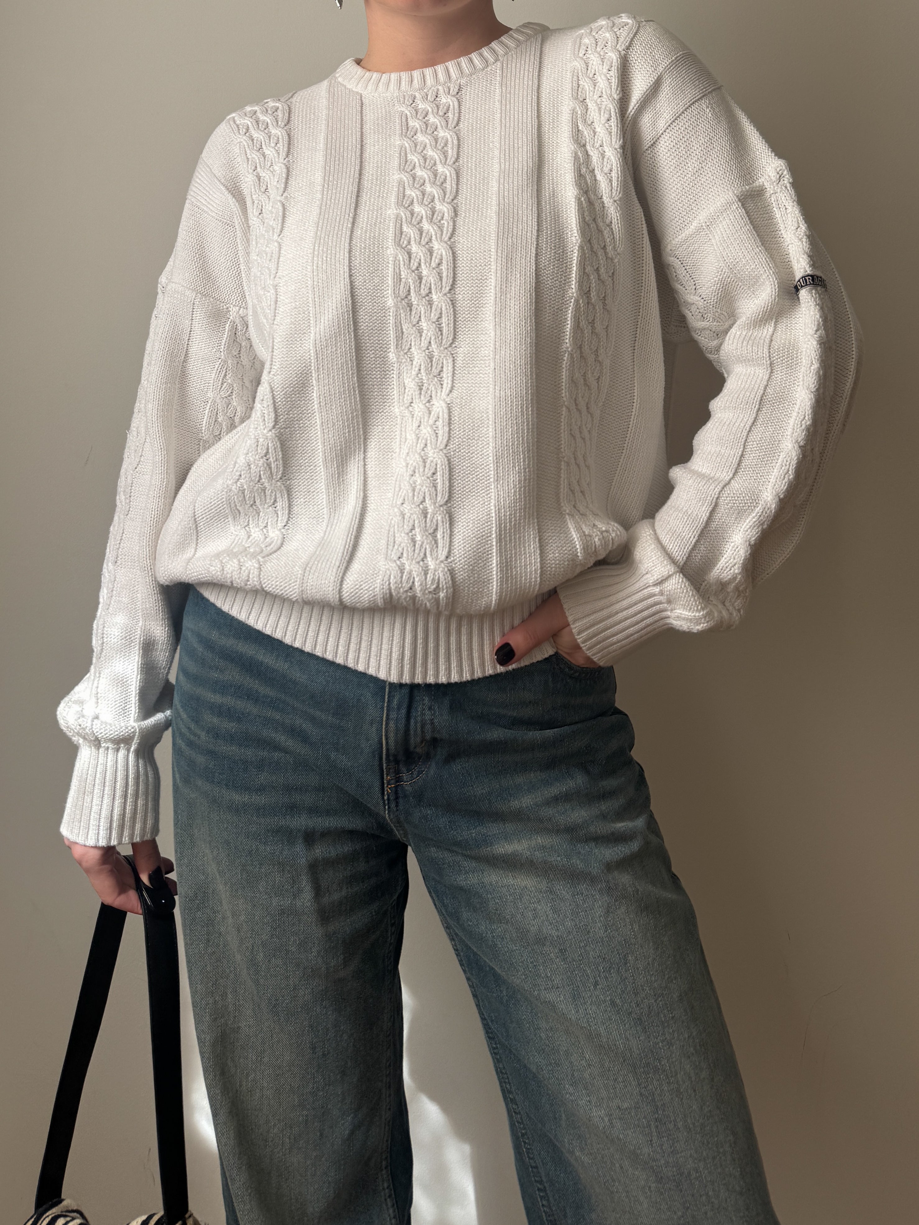 Maglione vintage in puro cotone lavorazione a treccia