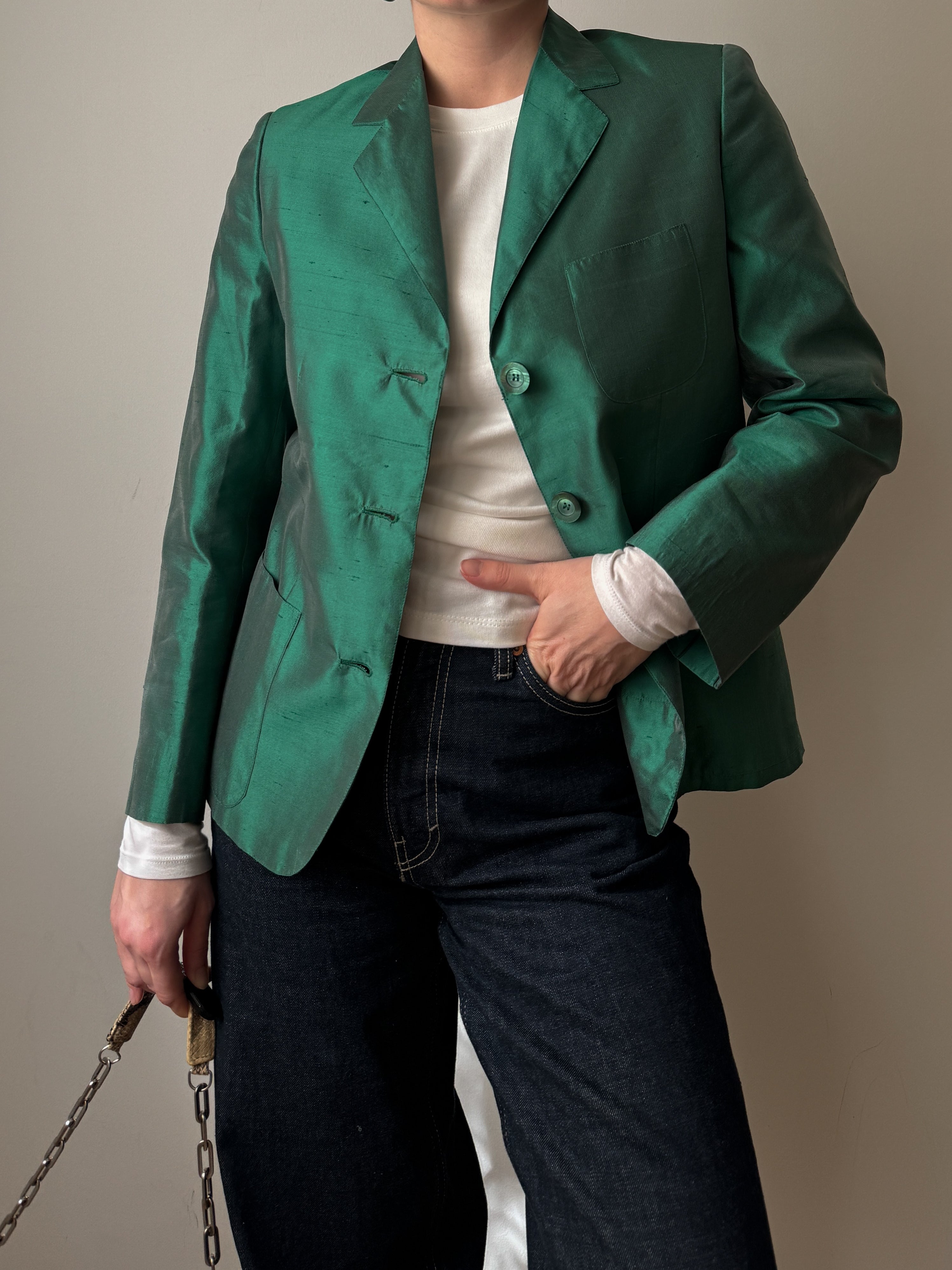 Shantung silk green blazer