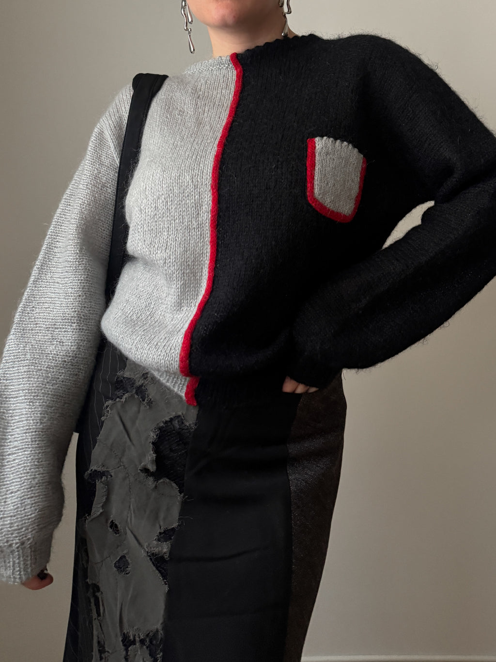 Wool and mohair black and grey pull
