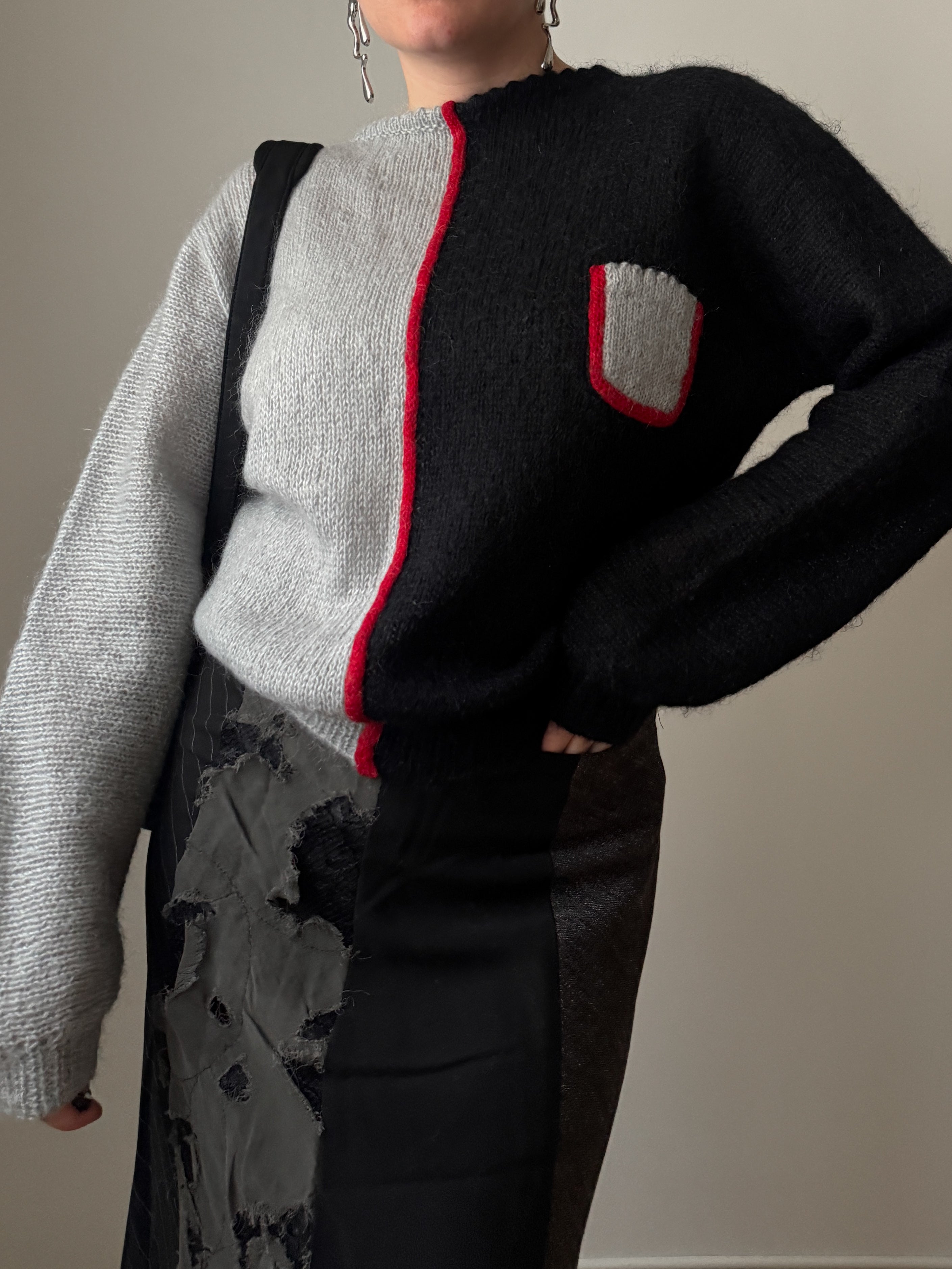 Wool and mohair black and grey pull