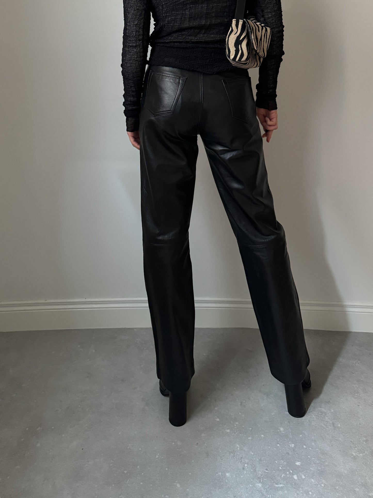 Real leather black pants