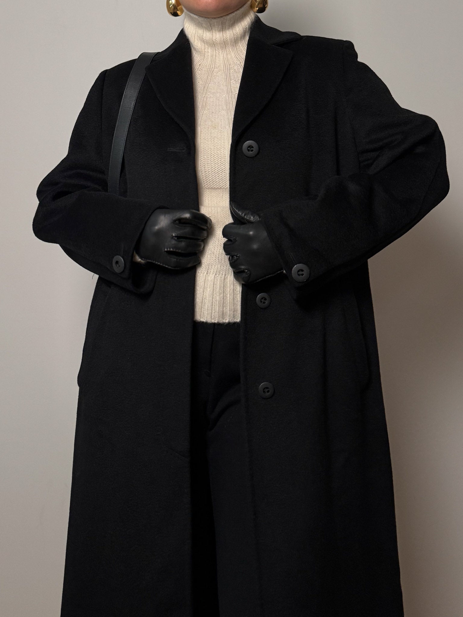 Pure camel hair black long coat