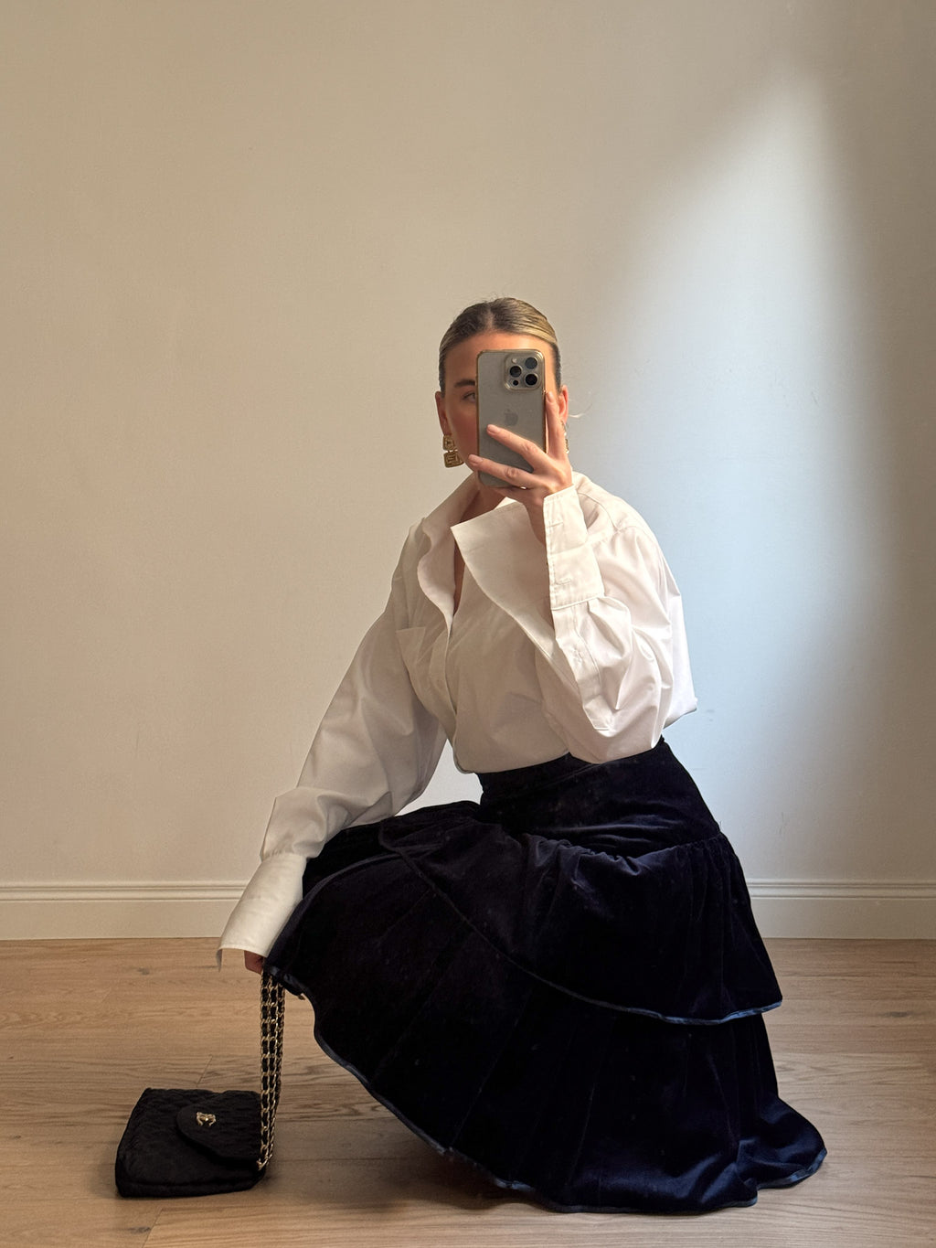 Cotton velvet blue skirt
