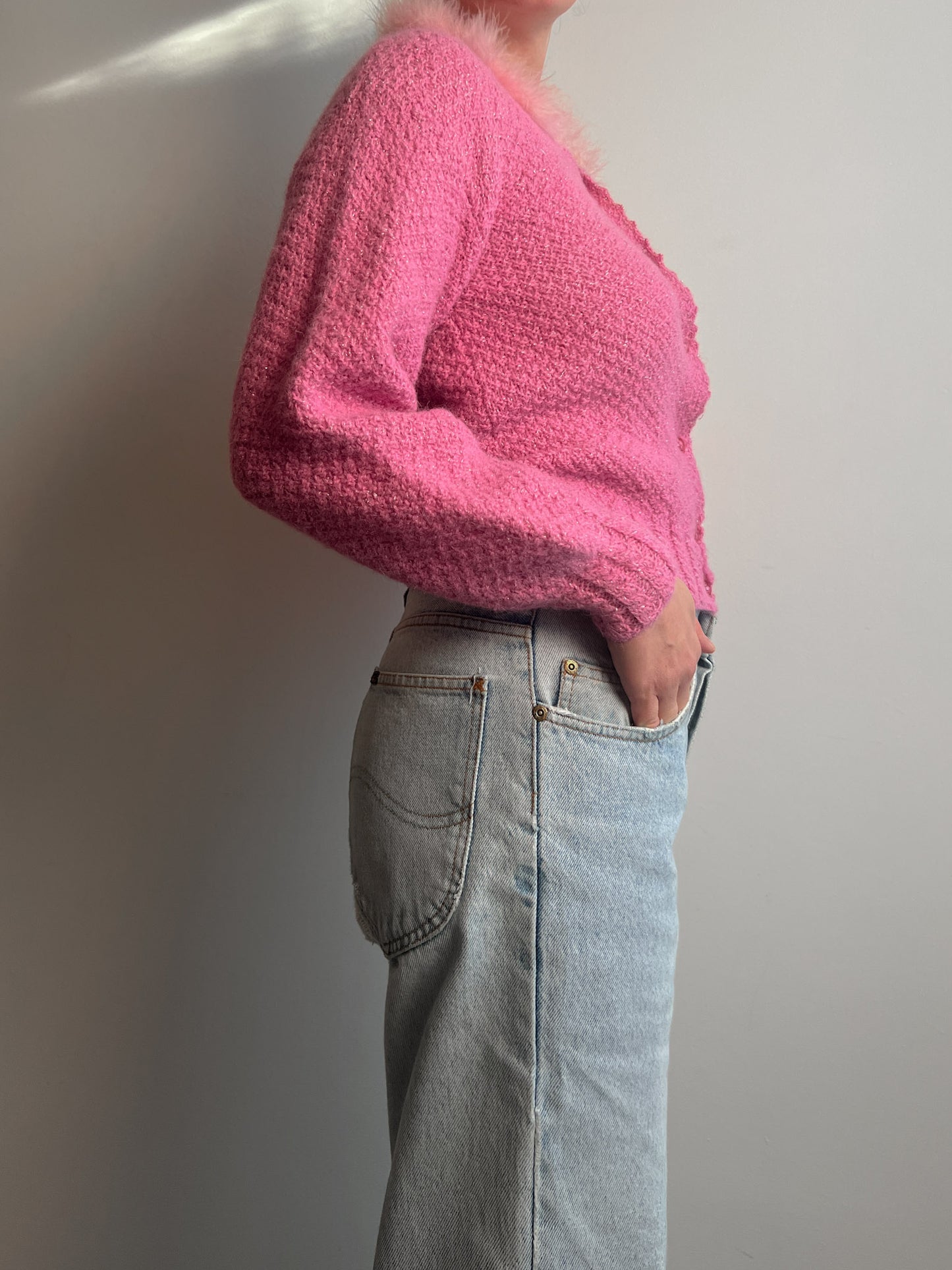 Wool and plumage pink cardigan