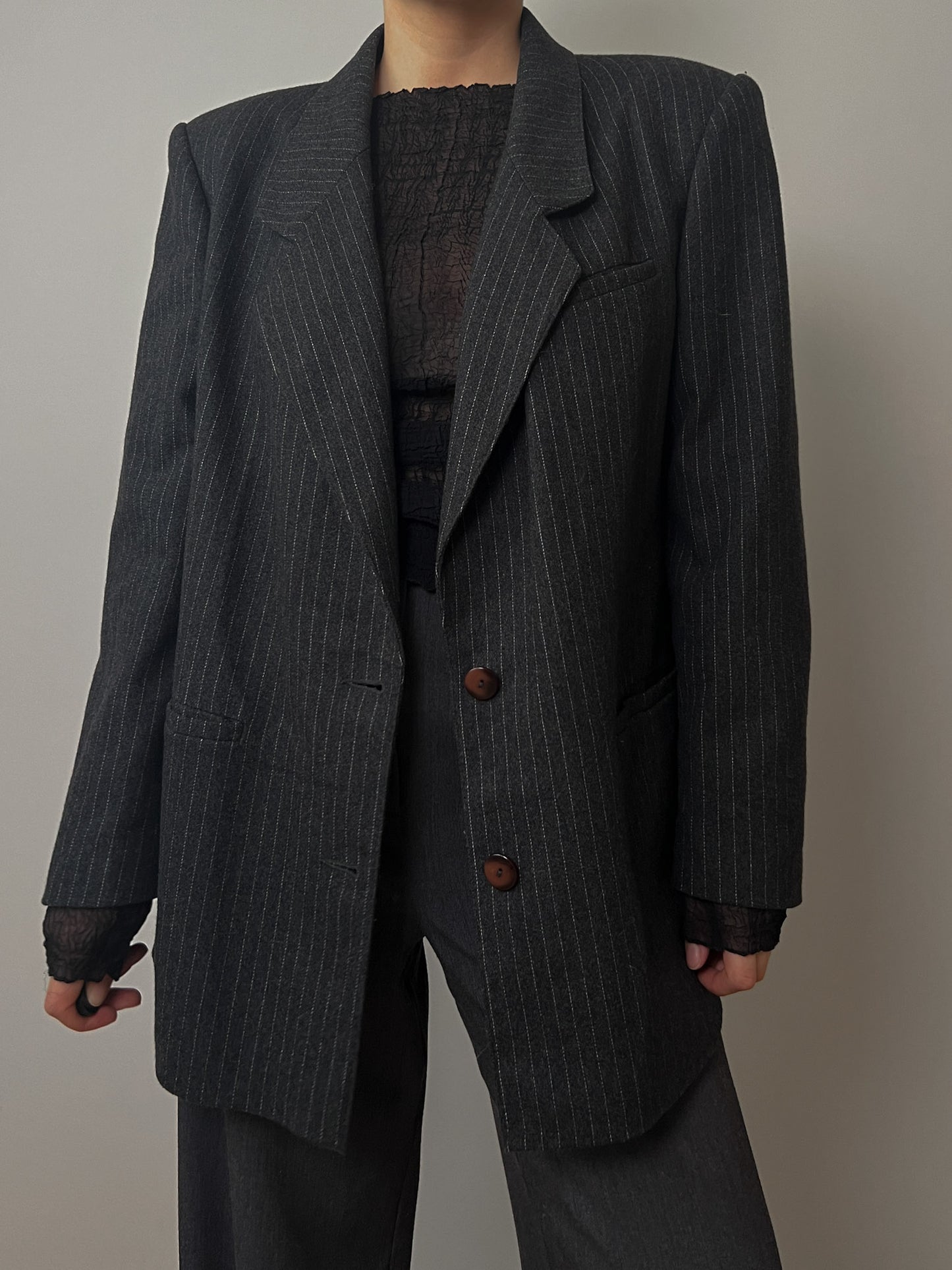 Pure wool pinstriped grey blazer