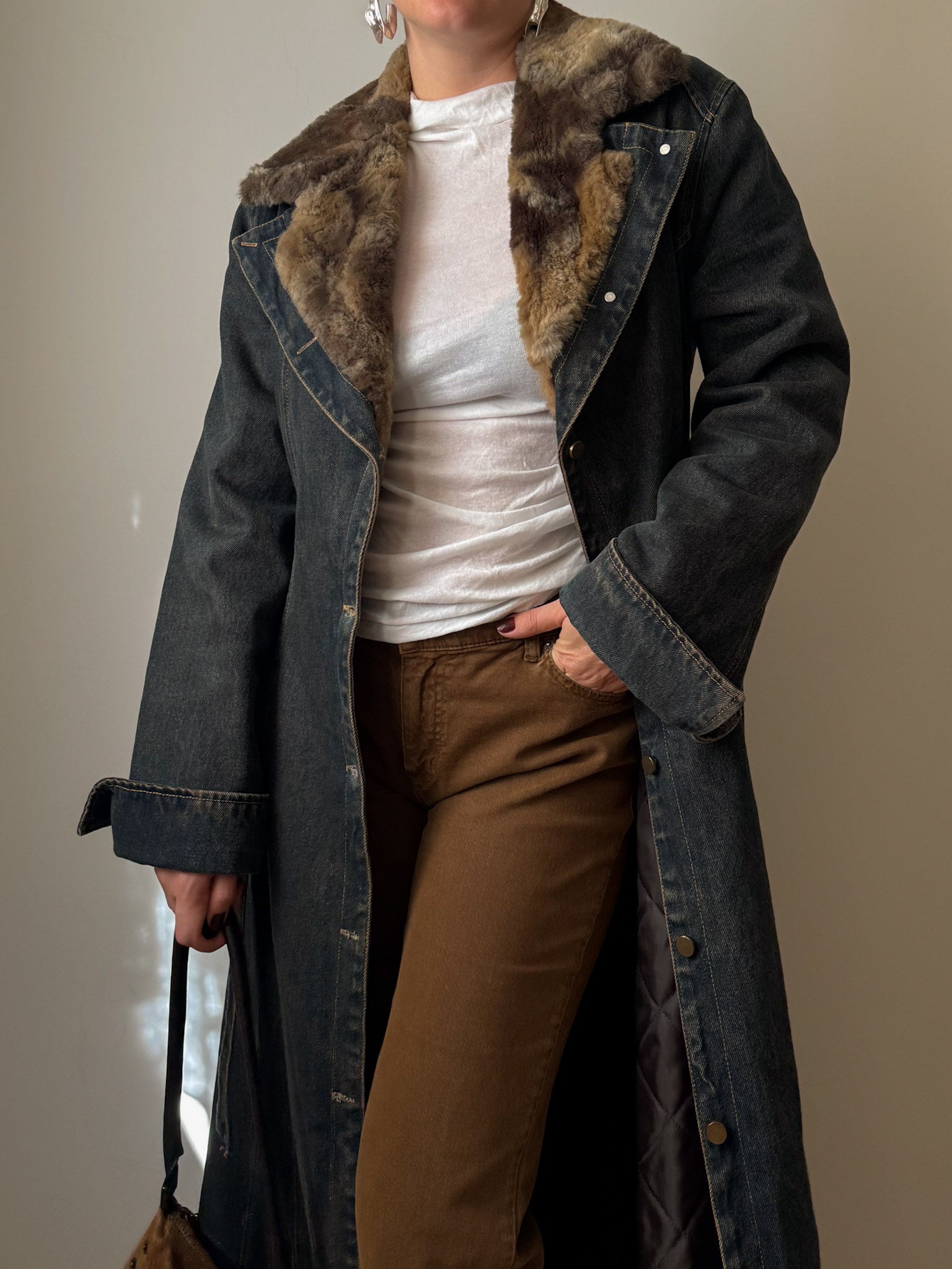 Denim and fur y2k long coat