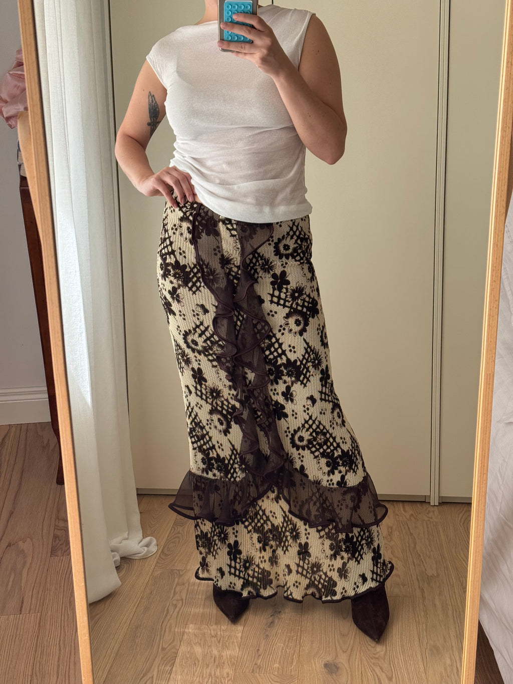 Rouches brown and sand long skirt