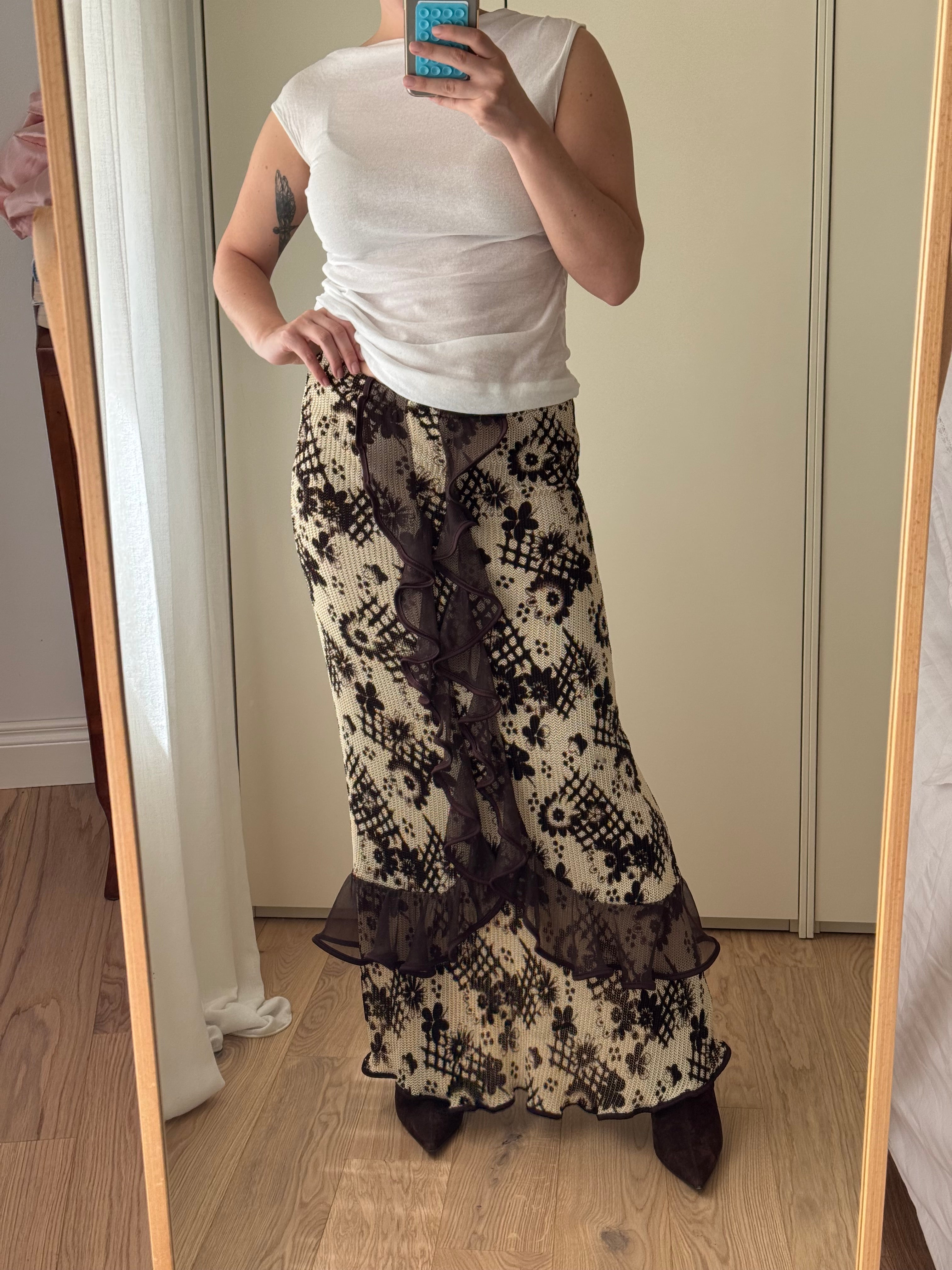 Rouches brown and sand long skirt