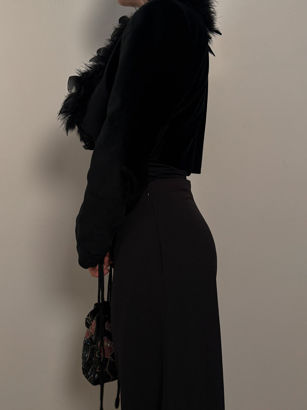 Cotton velvet and feathers black bolero